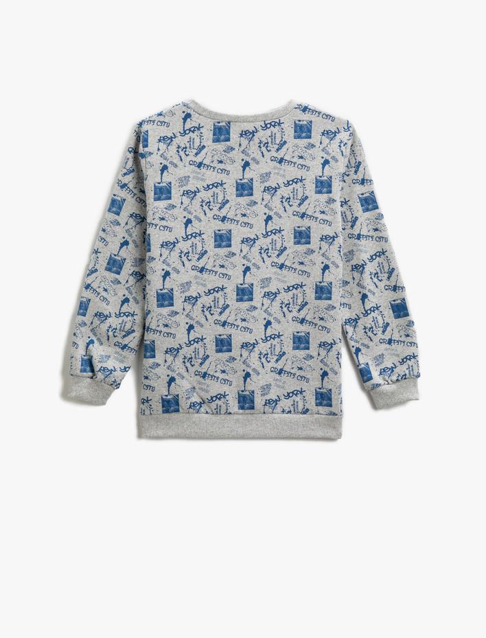 Erkek Çocuk Baskılı Sweatshirt Bisiklet Yaka