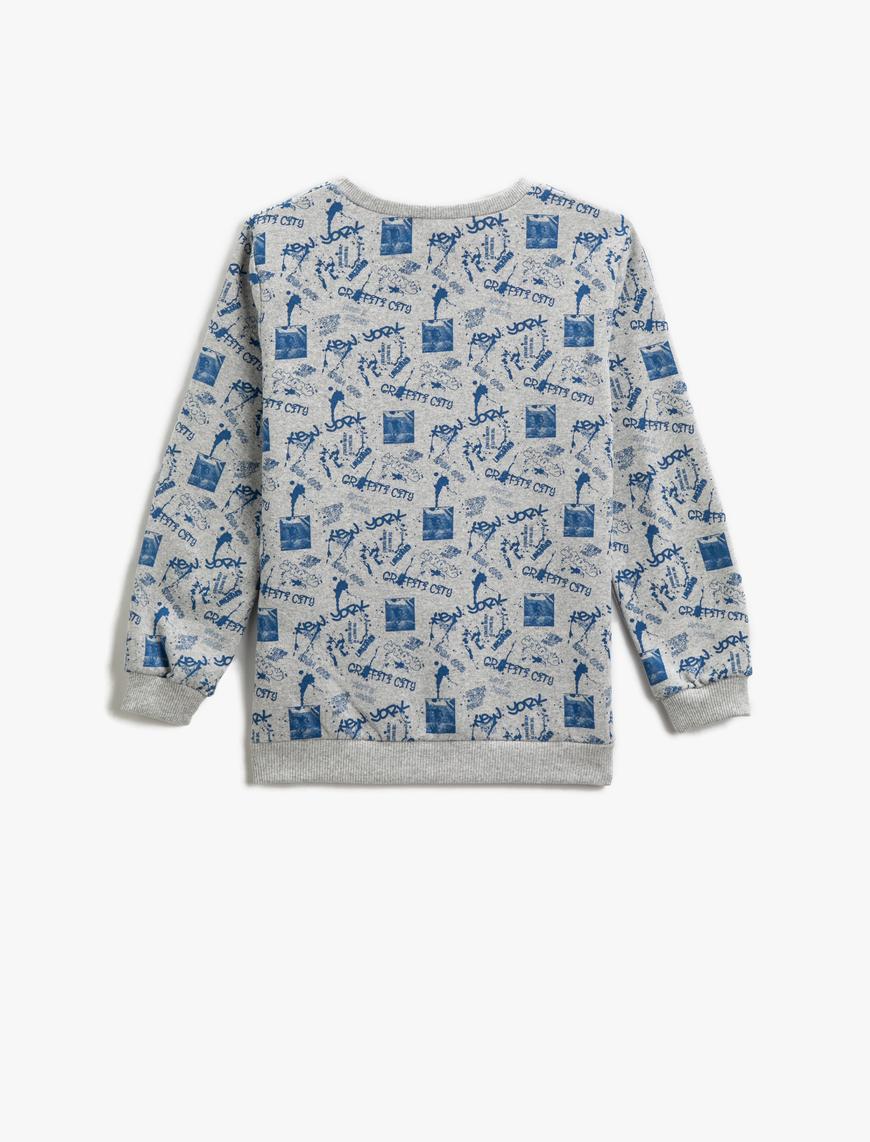  Erkek Çocuk Baskılı Sweatshirt Bisiklet Yaka
