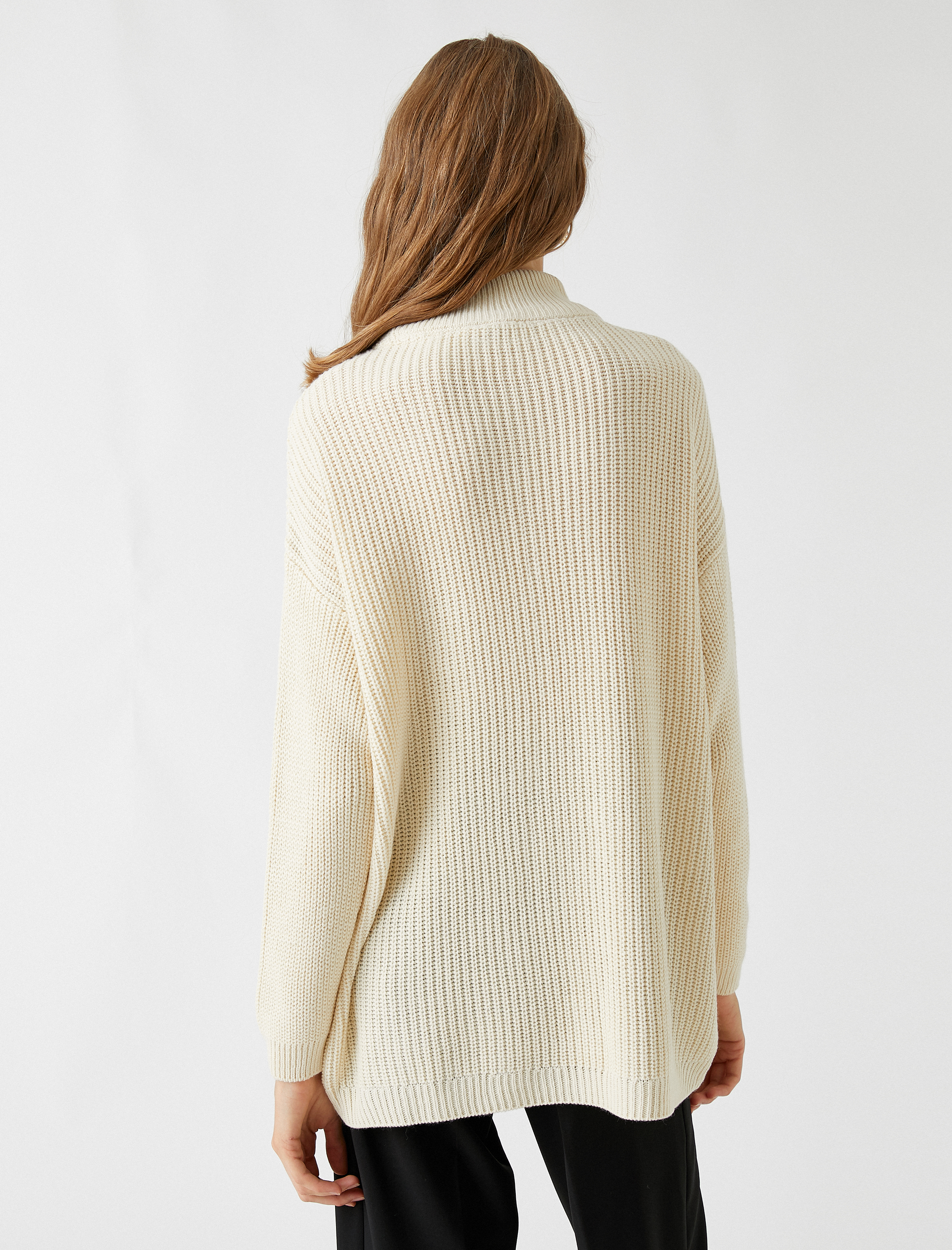   Dik Yaka Oversize Triko Kazak Kaşmir Dokulu