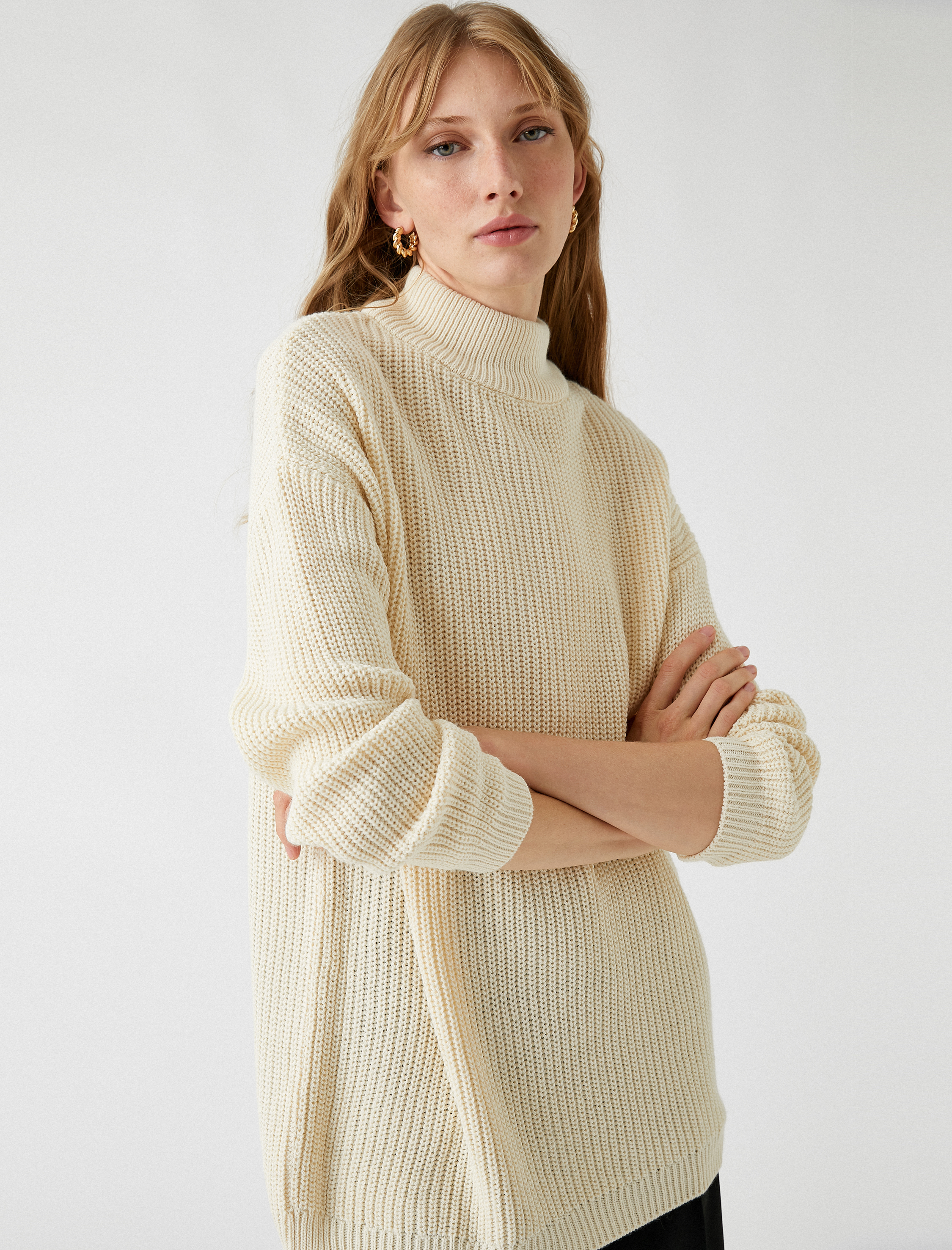   Dik Yaka Oversize Triko Kazak Kaşmir Dokulu