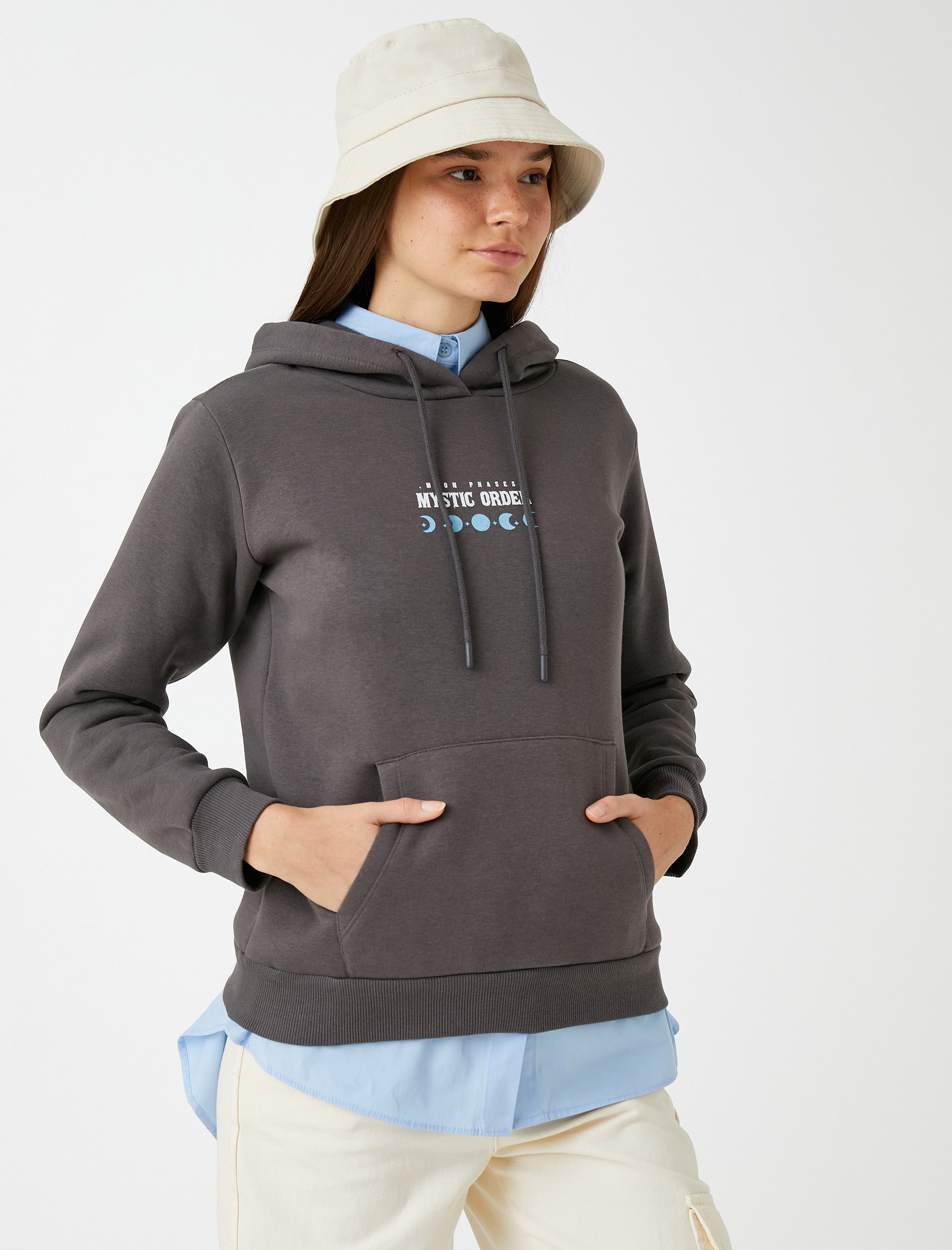   Baskılı Sweatshirt Kapüşonlu Kanguru Cepli İçi Polarlı