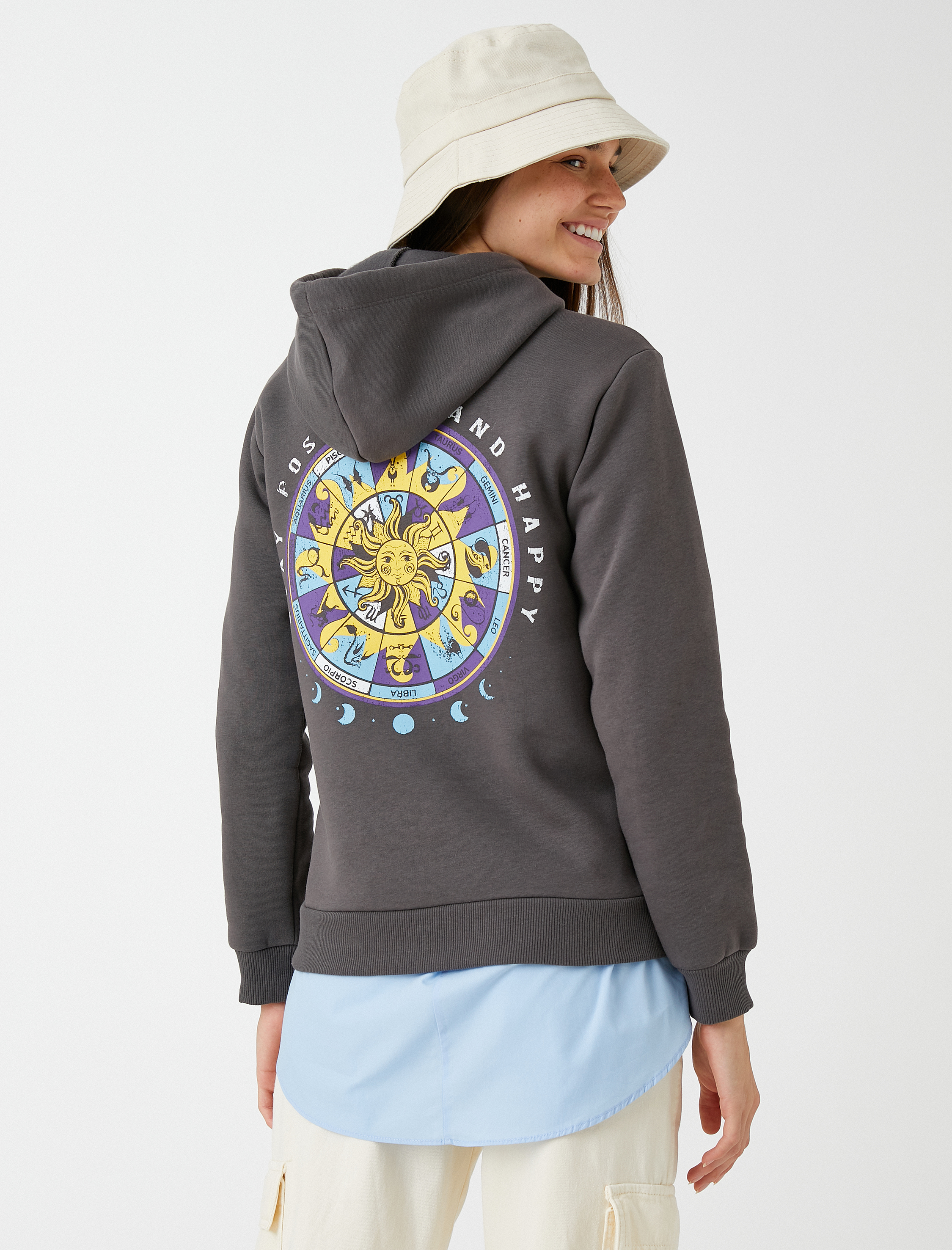   Baskılı Sweatshirt Kapüşonlu Kanguru Cepli İçi Polarlı