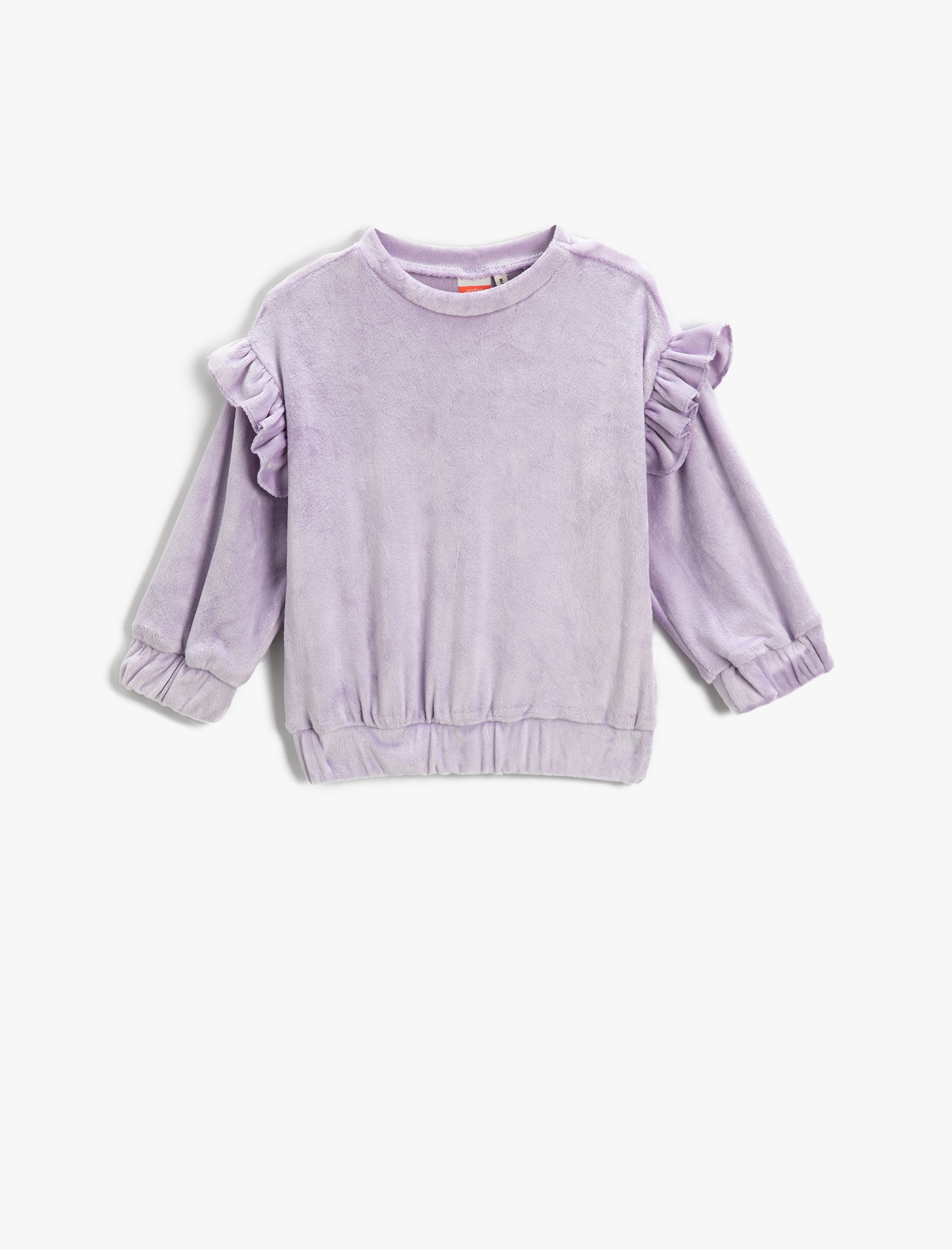  Kız Bebek Kadife Fırfırlı Sweatshirt Uzun Kollu Bisiklet Yaka Manşetleri ve Beli Lastikli