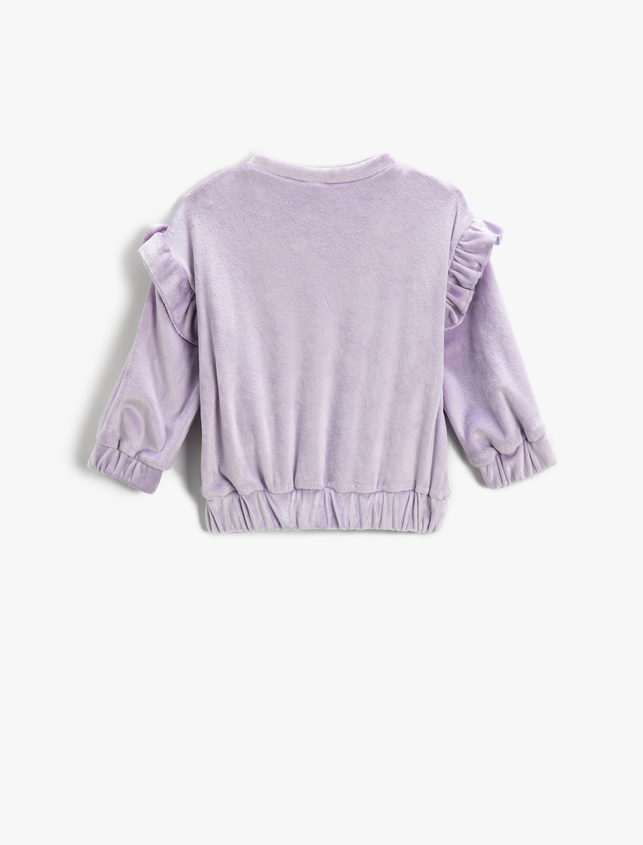  Kız Bebek Kadife Fırfırlı Sweatshirt Uzun Kollu Bisiklet Yaka Manşetleri ve Beli Lastikli