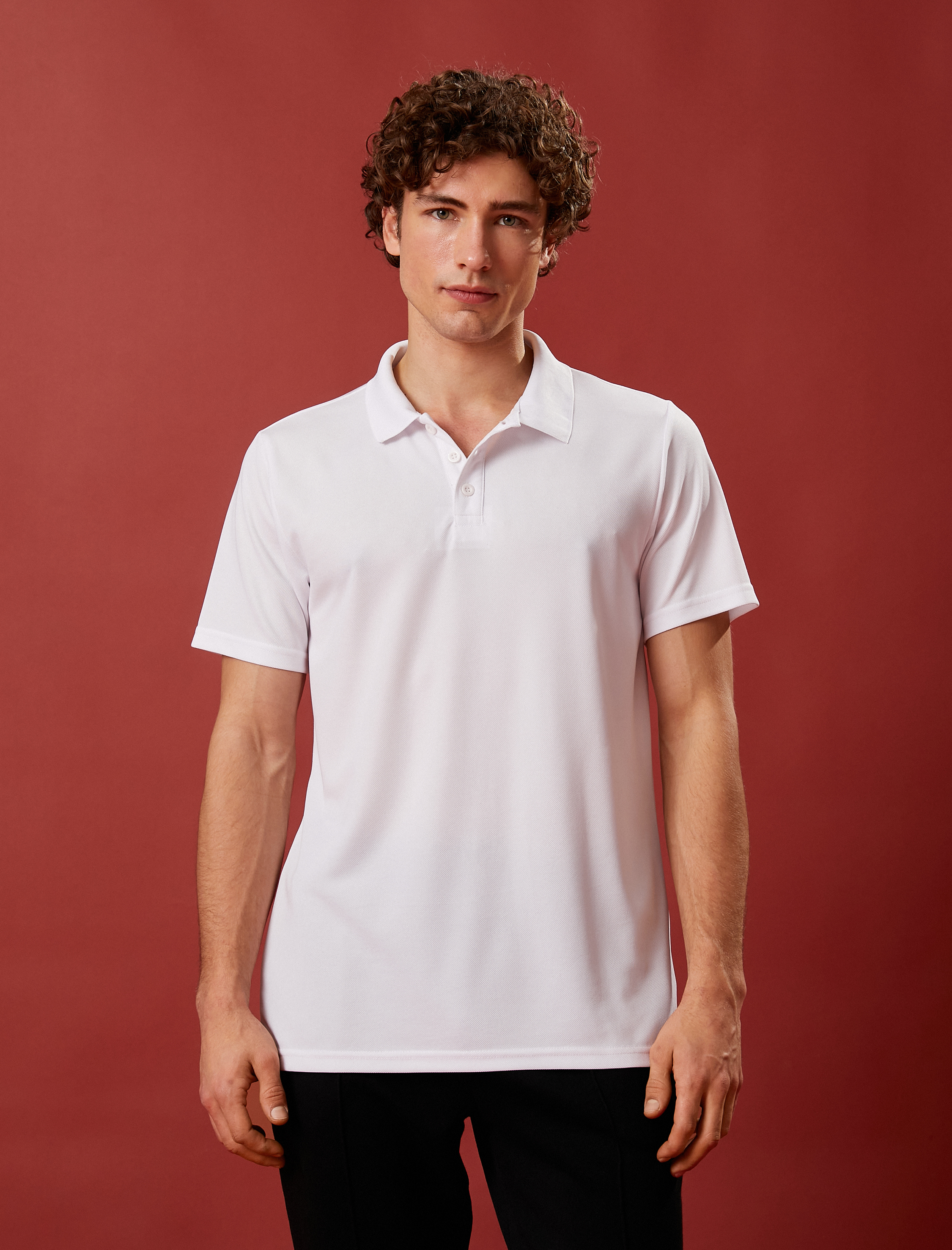   Spor Tişört Polo Yaka Düğme Detaylı Kısa Kollu Hızlı Kuruyan Kumaş