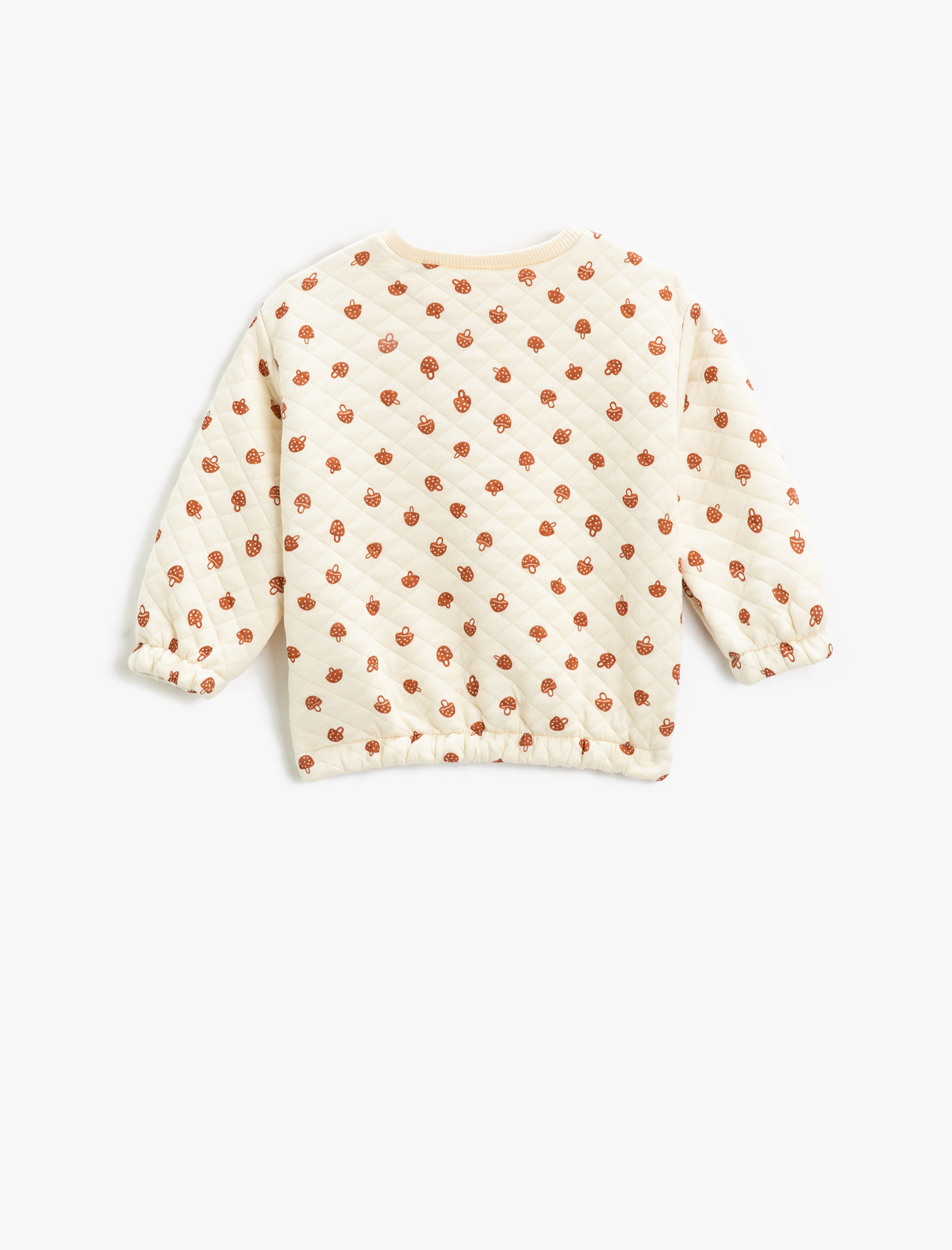  Kız Bebek Kapitone Sweatshirt Manşetleri ve Beli Lastikli Bisiklet Yaka Mantar Baskılı