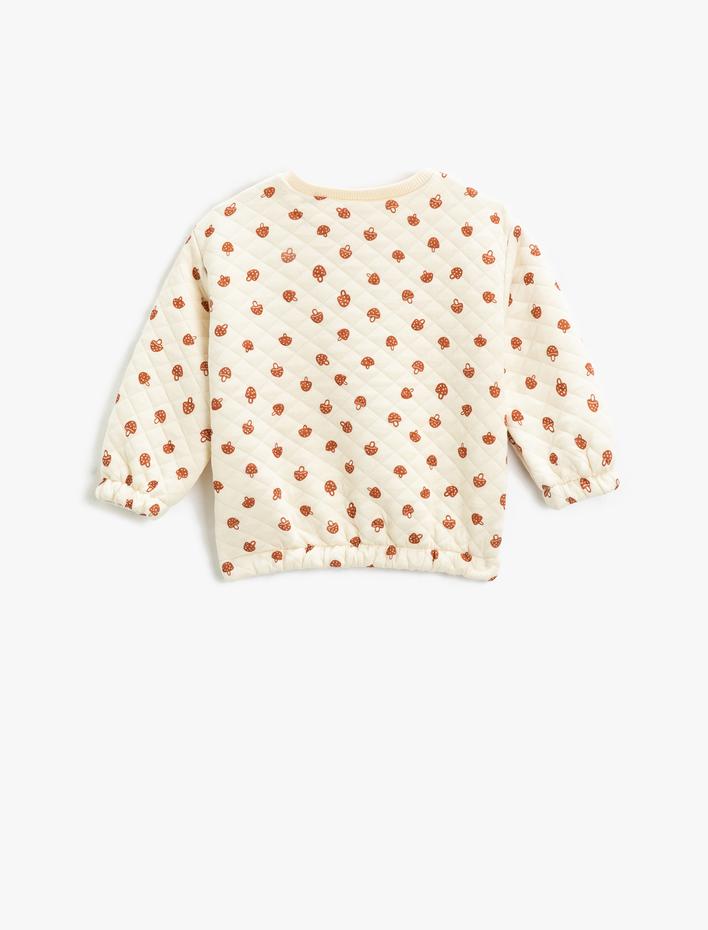 Kız Bebek Kapitone Sweatshirt Manşetleri ve Beli Lastikli Bisiklet Yaka Mantar Baskılı