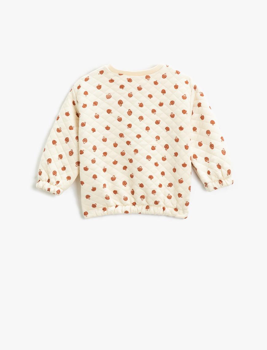  Kız Bebek Kapitone Sweatshirt Manşetleri ve Beli Lastikli Bisiklet Yaka Mantar Baskılı