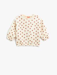 Kapitone Sweatshirt Manşetleri ve Beli Lastikli Bisiklet Yaka Mantar Baskılı