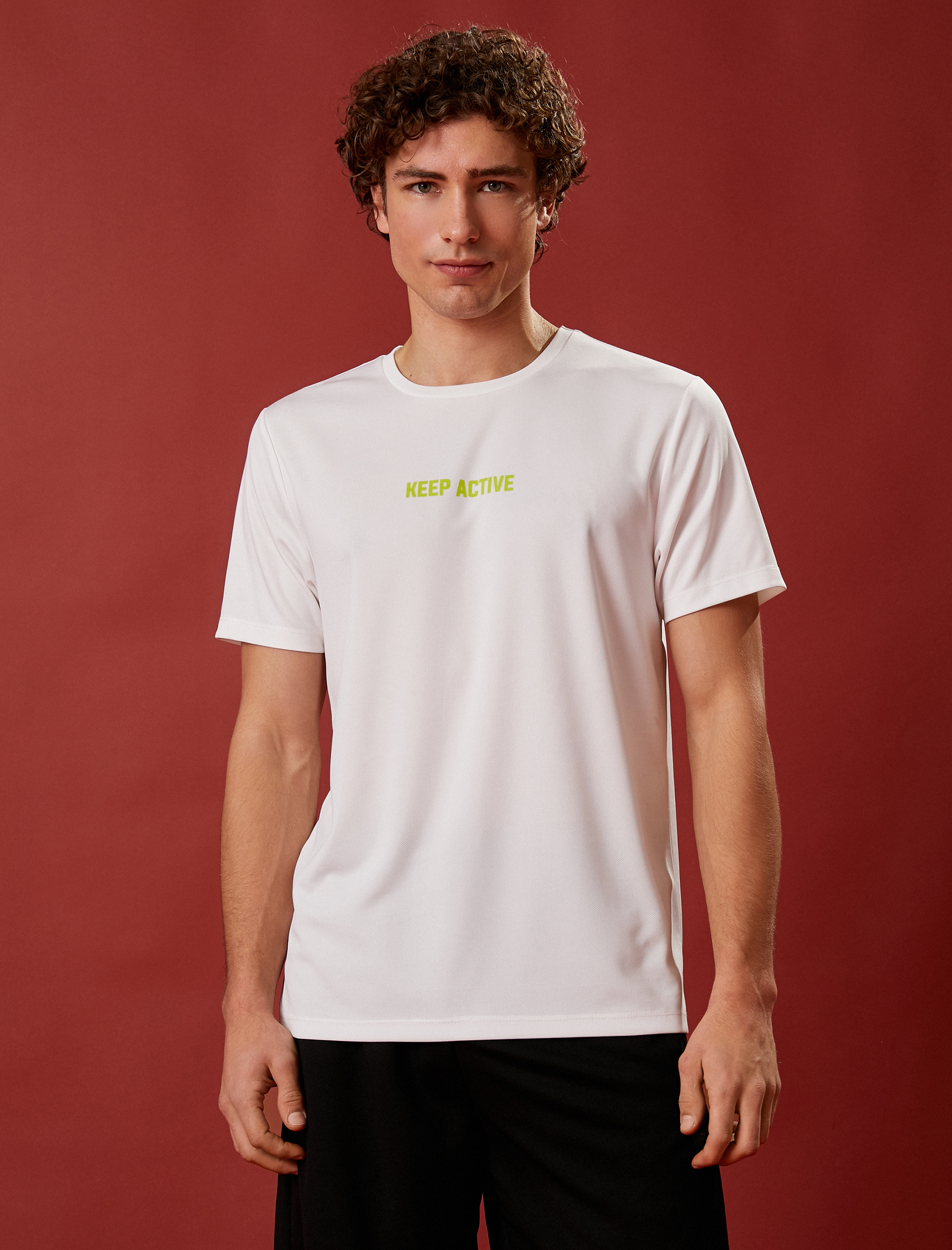 Spor Tişört Slogan Baskılı Bisiklet Yaka Kısa Kollu Nefes Alan Kumaş - Görsel 3