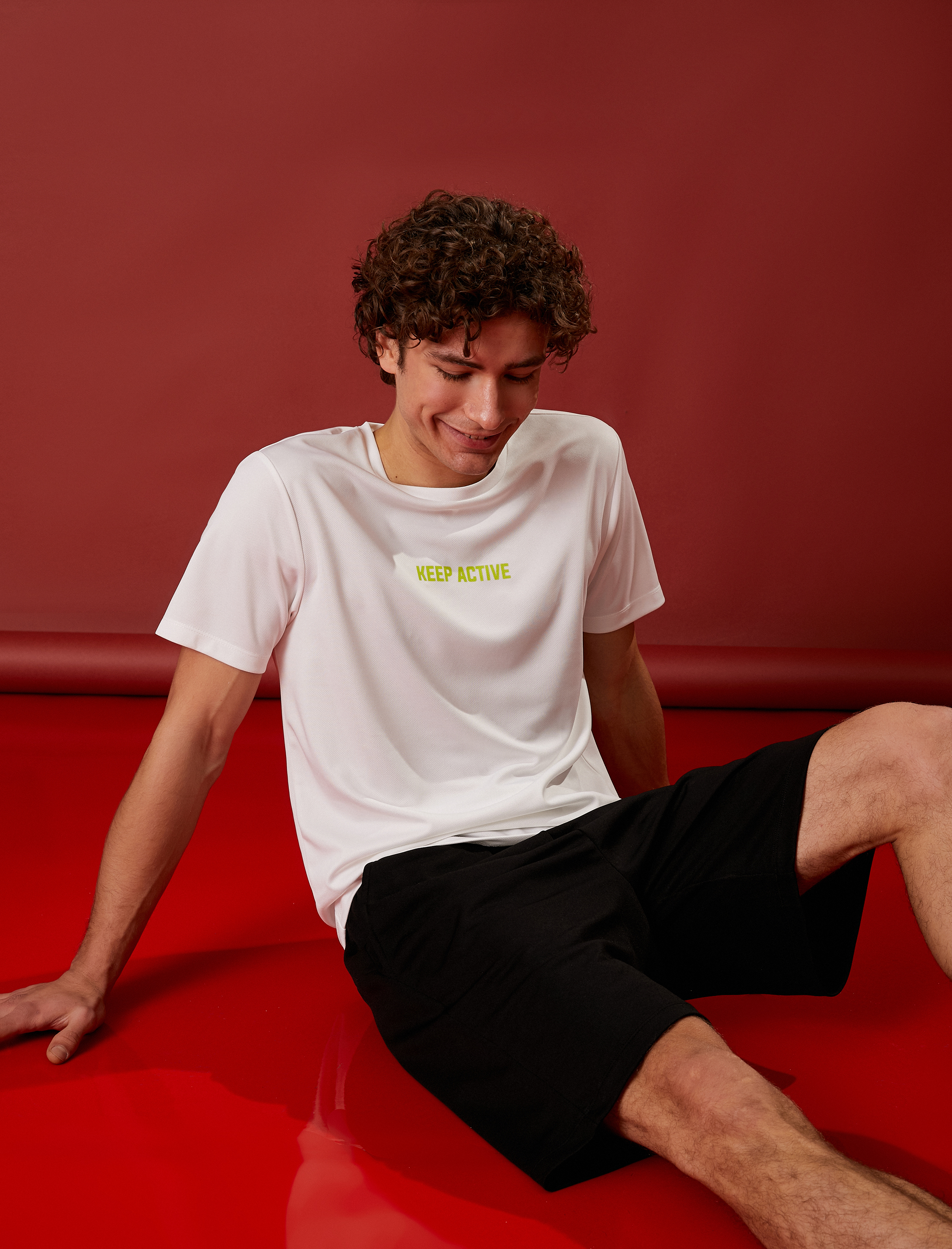 Spor Tişört Slogan Baskılı Bisiklet Yaka Kısa Kollu Nefes Alan Kumaş