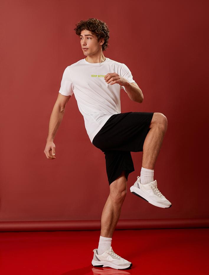  Spor Tişört Slogan Baskılı Bisiklet Yaka Kısa Kollu Nefes Alan Kumaş