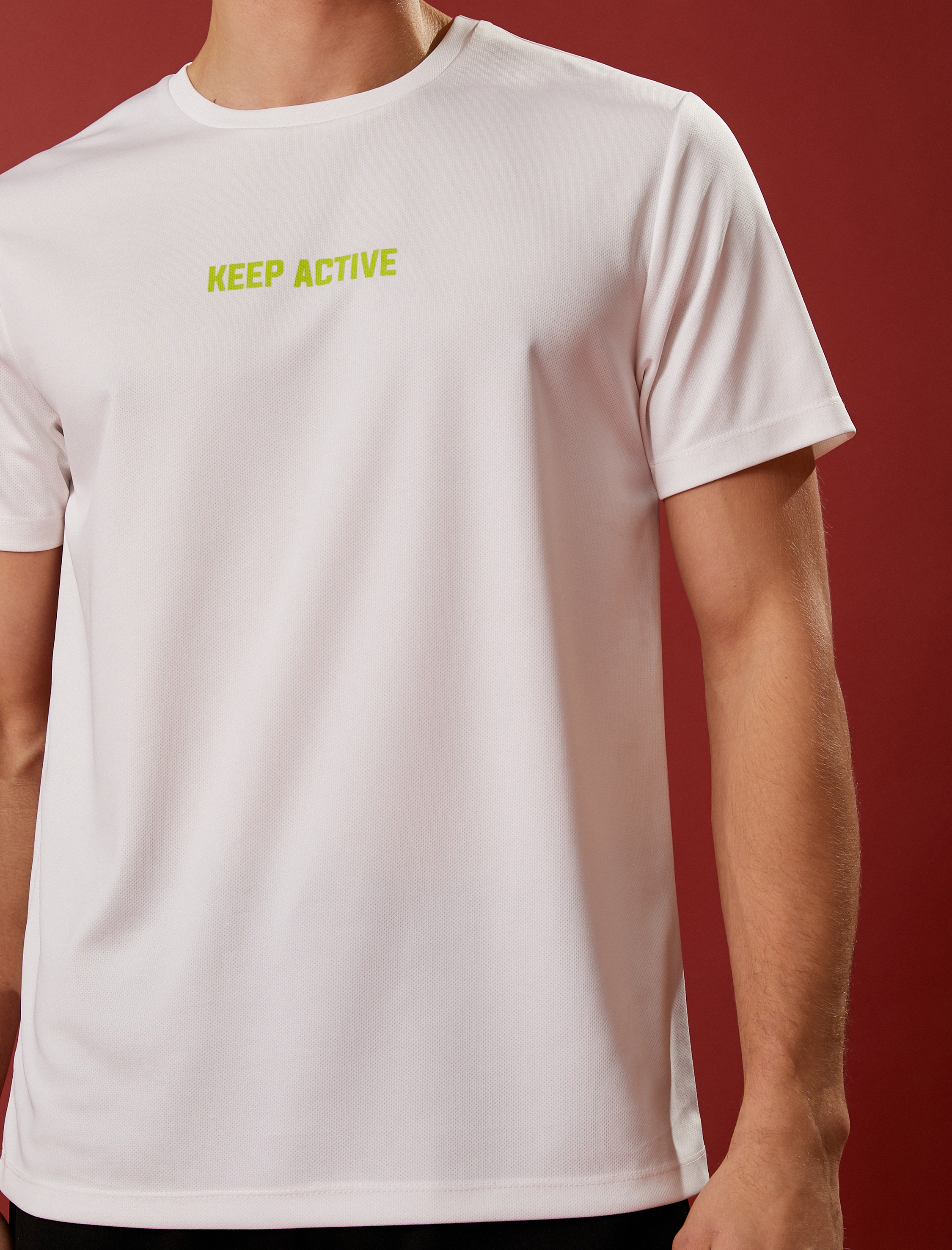 Spor Tişört Slogan Baskılı Bisiklet Yaka Kısa Kollu Nefes Alan Kumaş - Görsel 5