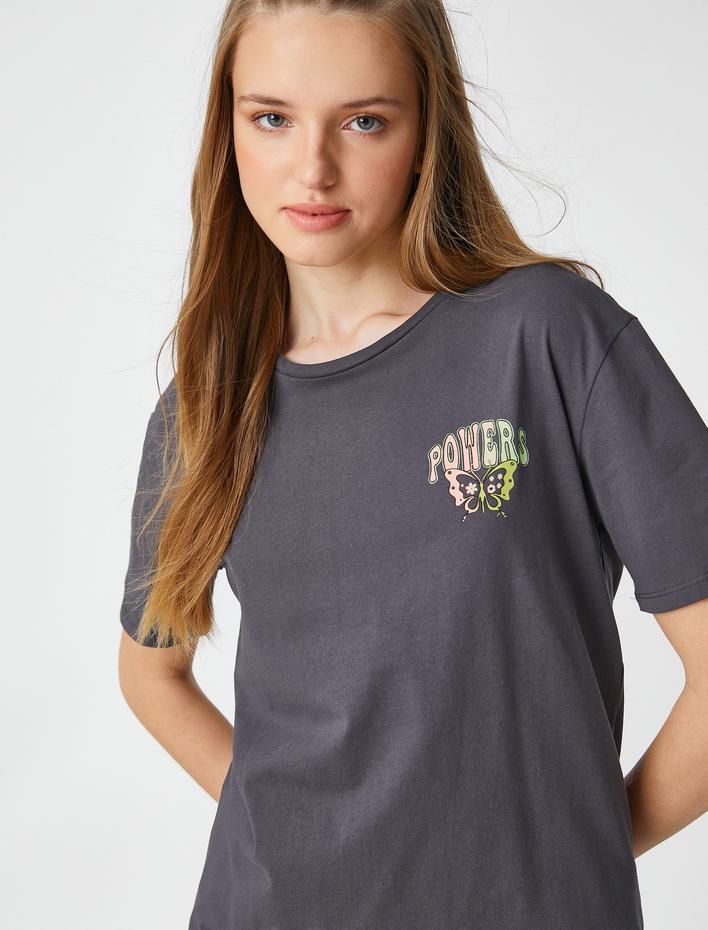  Sırt Baskılı Tişört Bisiklet Yaka Uzun Kollu Rahat Kesim