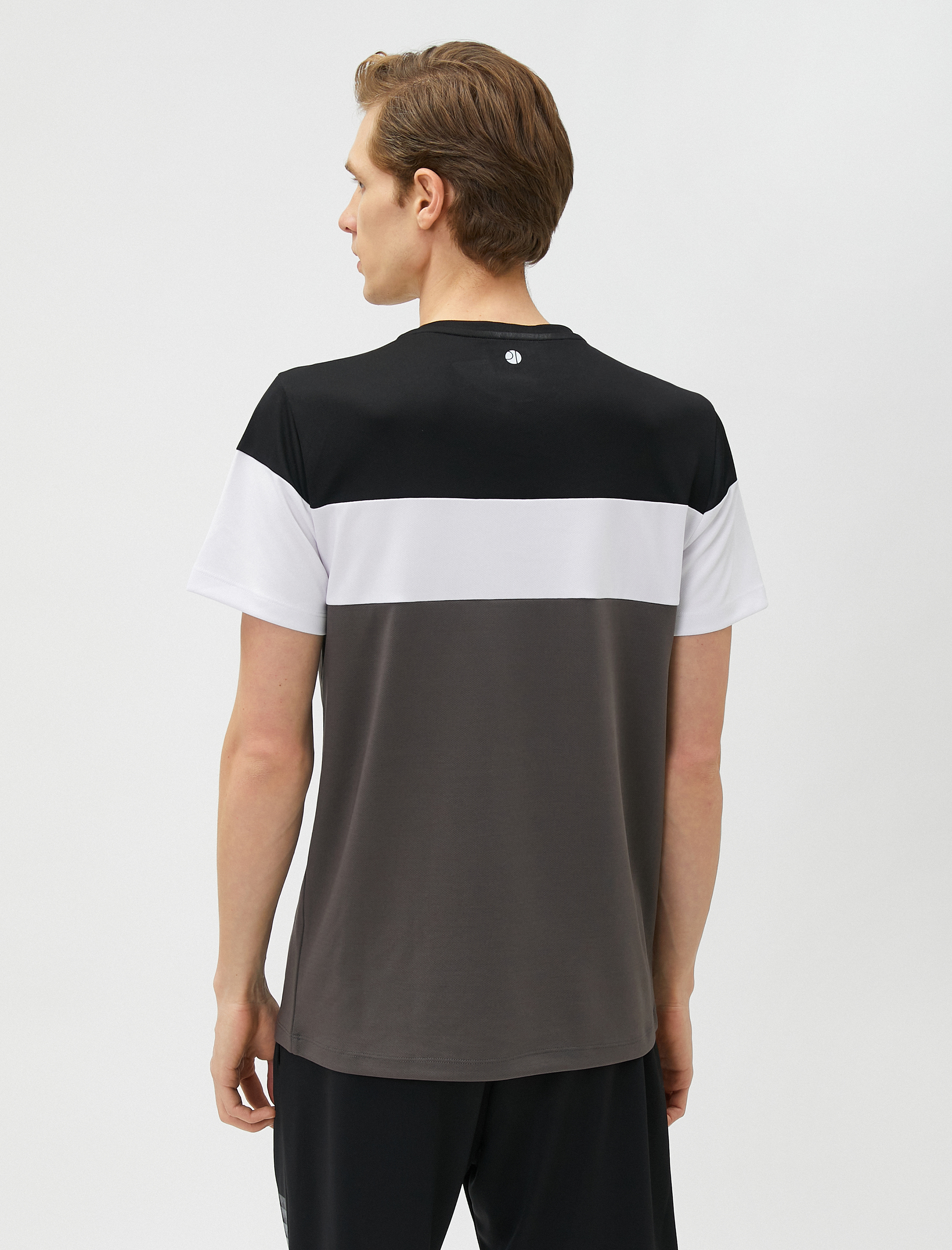   Spor Tişört Slogan Baskılı Renk Bloklu Bisiklet Yaka