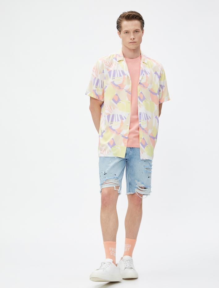  Yırtık Kot Şort Cep Detaylı Düğmeli