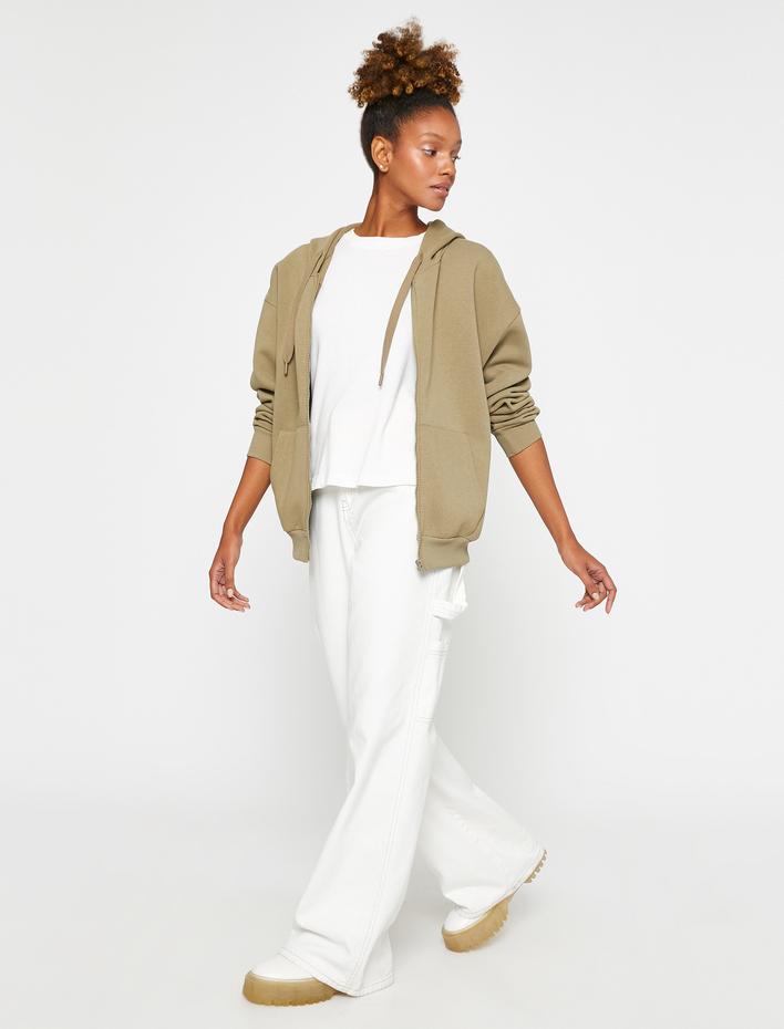  Fermuarlı Sweatshirt Kapüşonlu Cep Detaylı İçi Polarlı