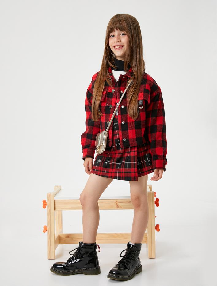 Kız Çocuk Mini Şort Etek Kruvaze Kemer Detaylı Beli Lastikli