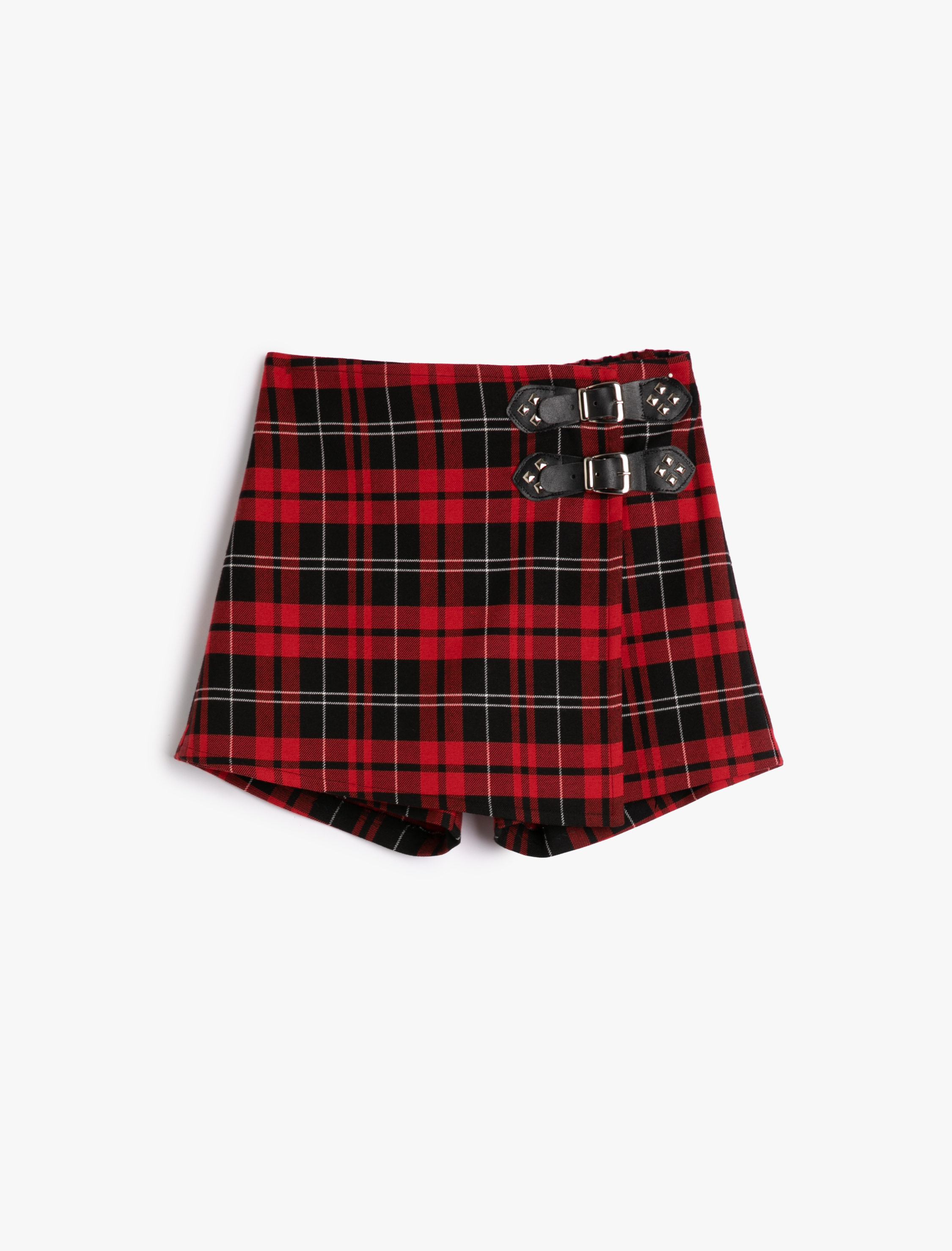  Kız Çocuk Mini Şort Etek Kruvaze Kemer Detaylı Beli Lastikli