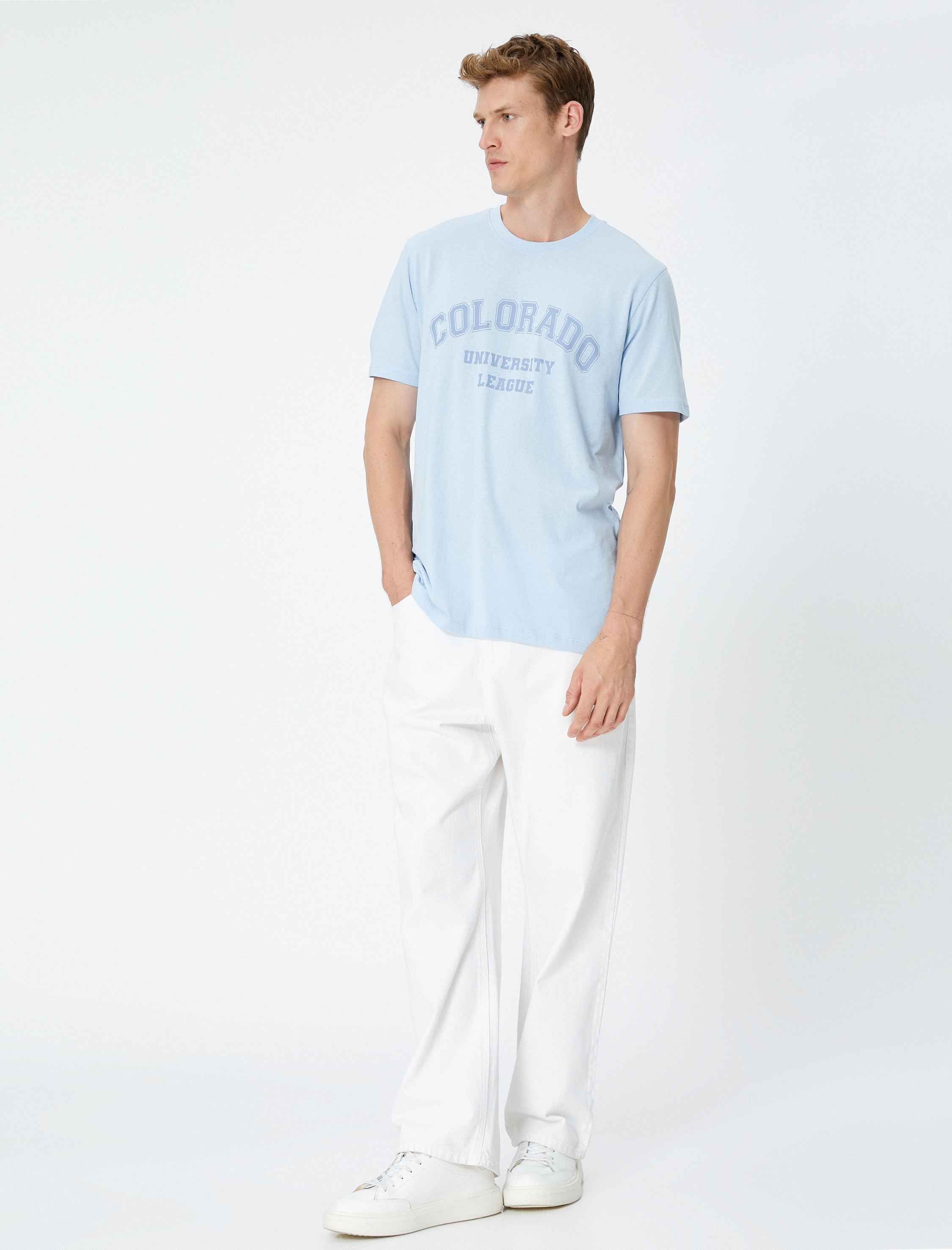   Kolej Tişört Baskılı Bisiklet Yaka Kısa Kollu Pamuklu