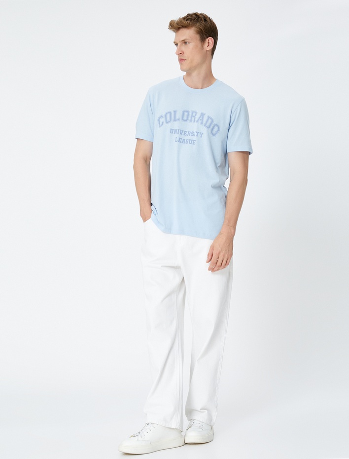  Kolej Tişört Baskılı Bisiklet Yaka Kısa Kollu Pamuklu