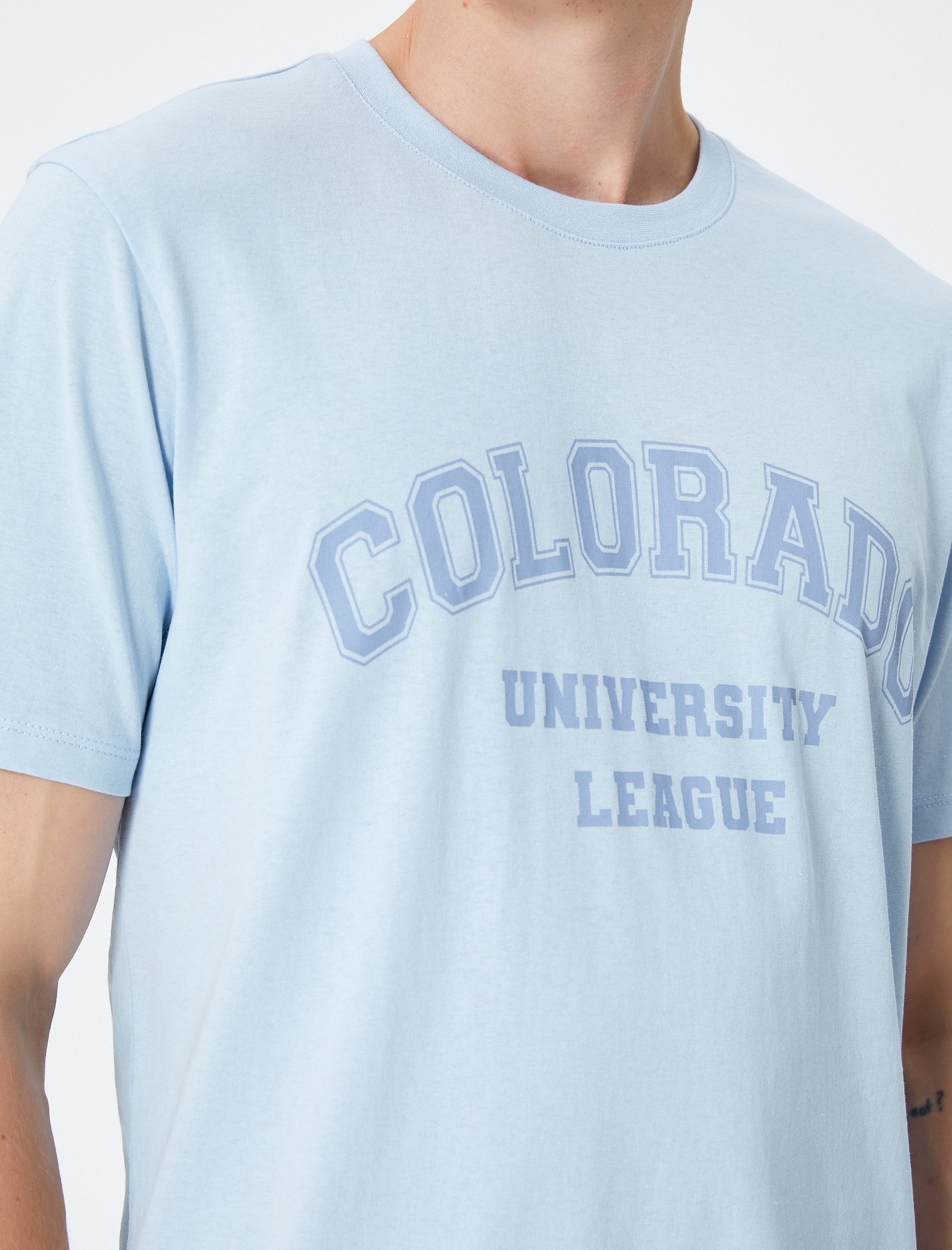   Kolej Tişört Baskılı Bisiklet Yaka Kısa Kollu Pamuklu