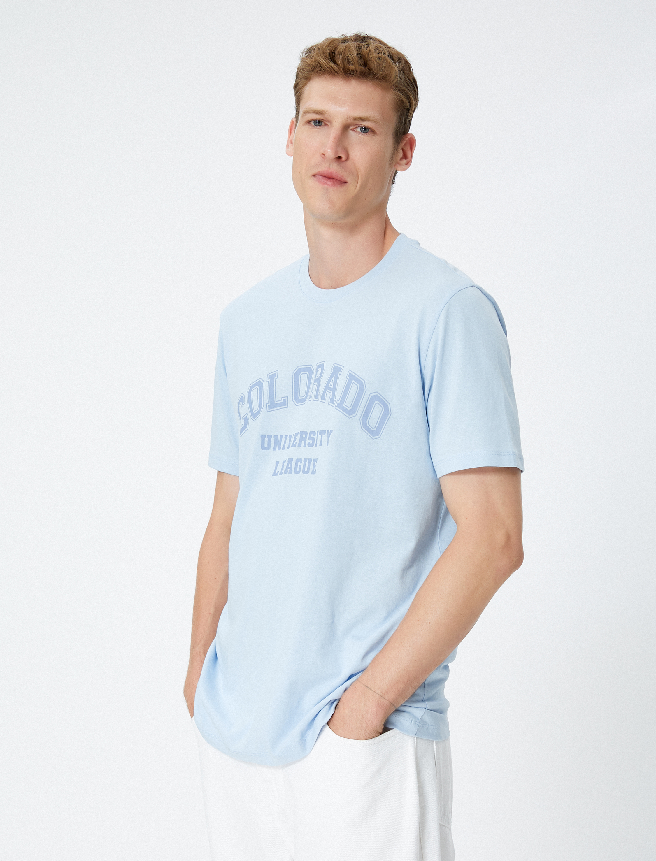   Kolej Tişört Baskılı Bisiklet Yaka Kısa Kollu Pamuklu