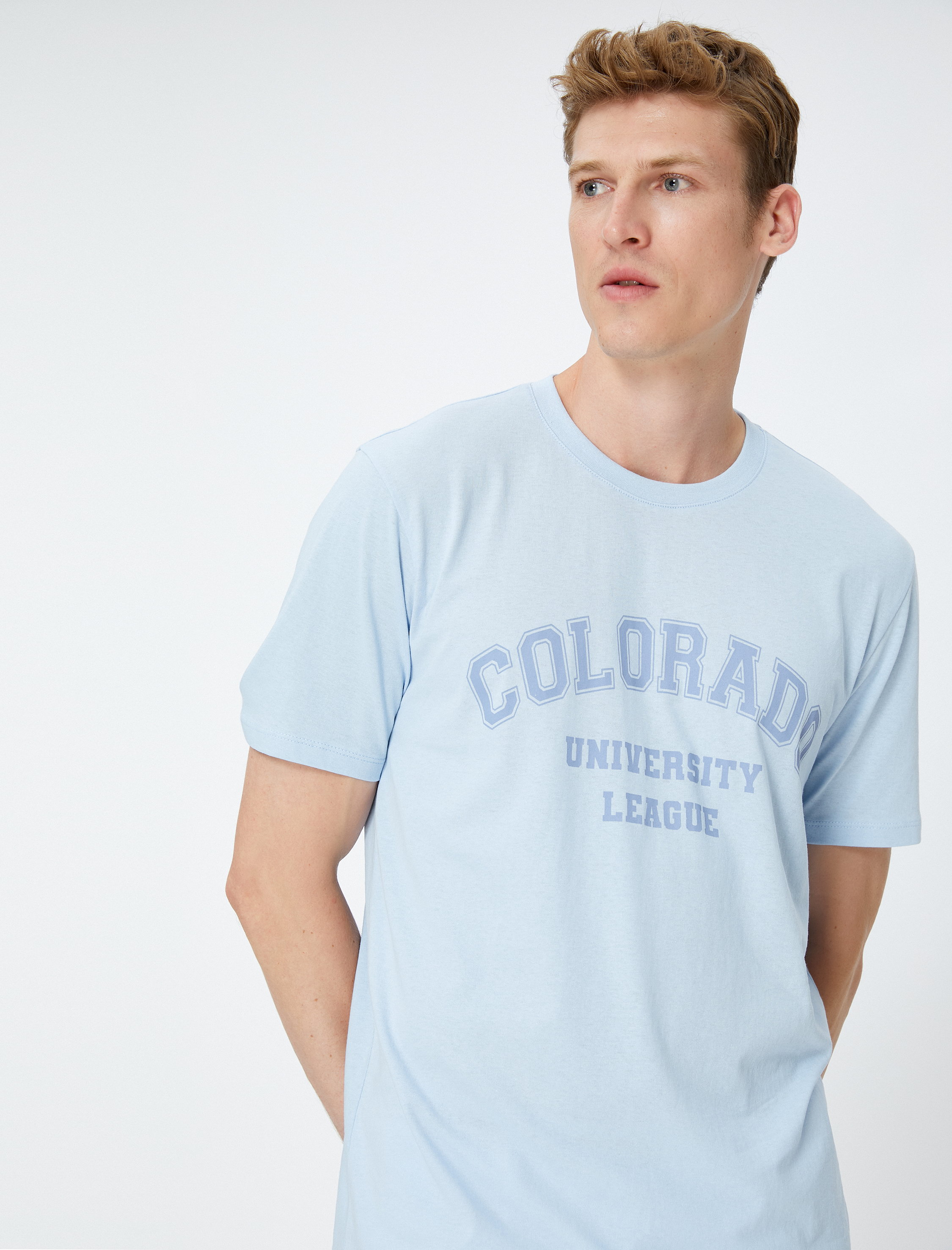   Kolej Tişört Baskılı Bisiklet Yaka Kısa Kollu Pamuklu