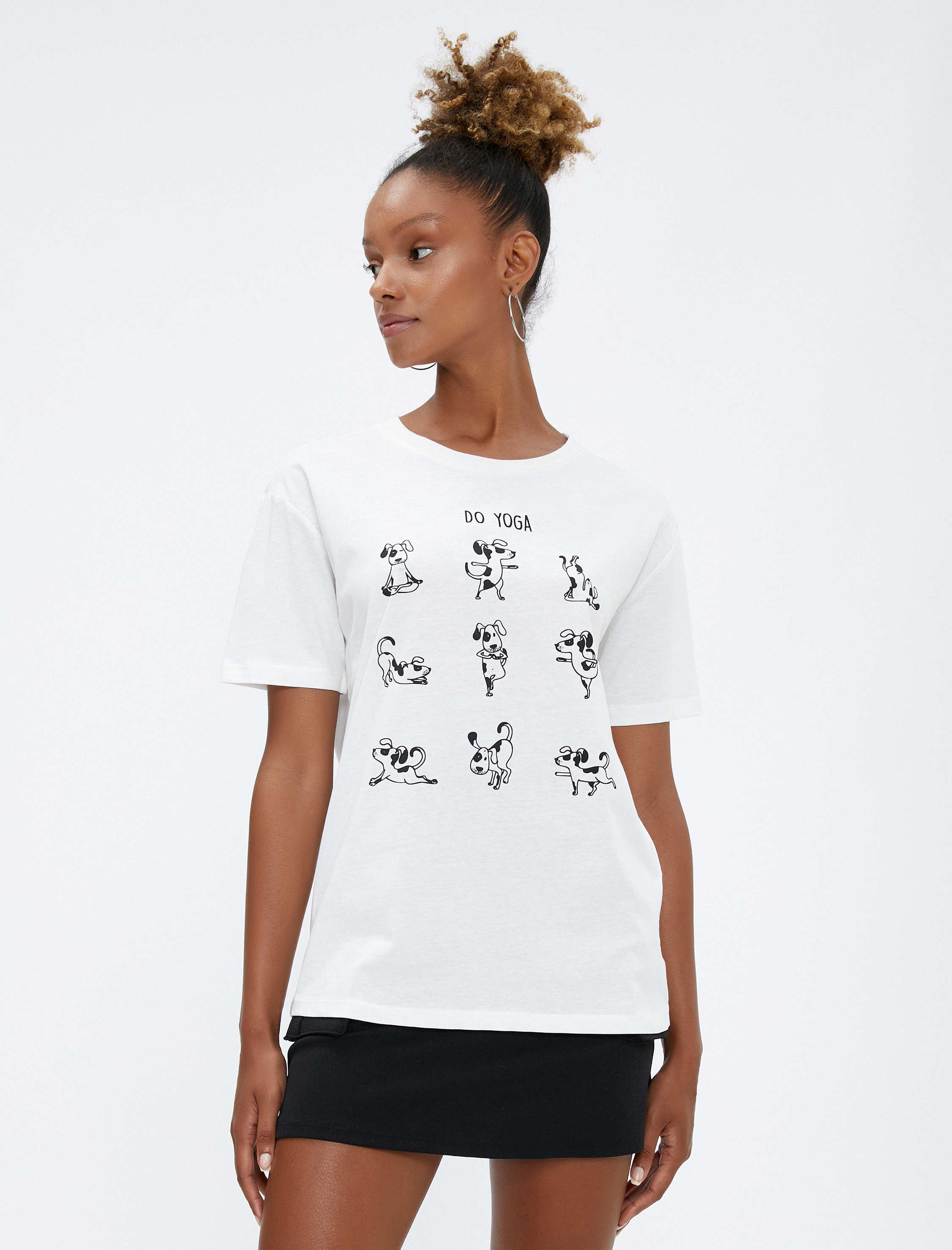   Baskılı Tişört Bisiklet Yaka Kısa Kollu Pamuklu