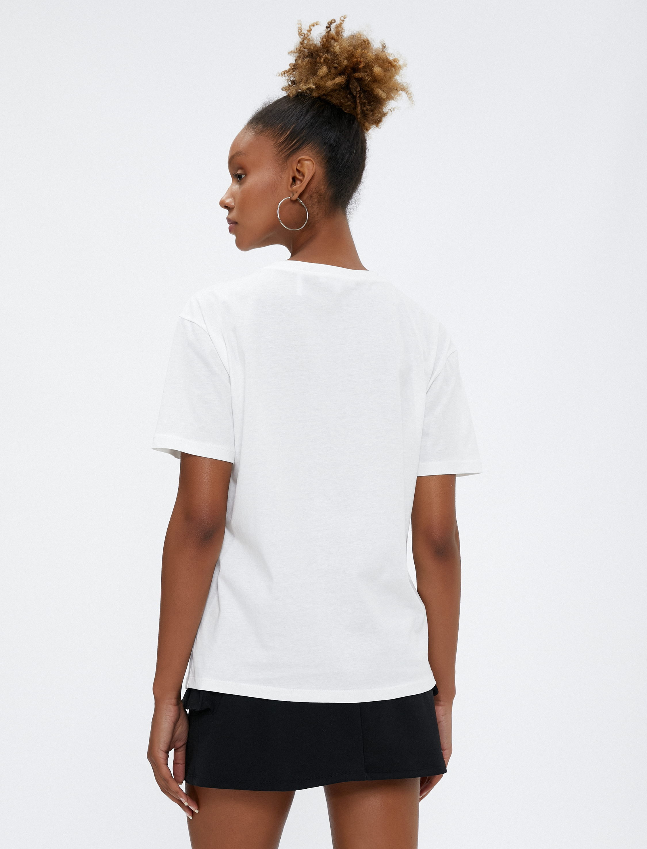   Baskılı Tişört Bisiklet Yaka Kısa Kollu Pamuklu