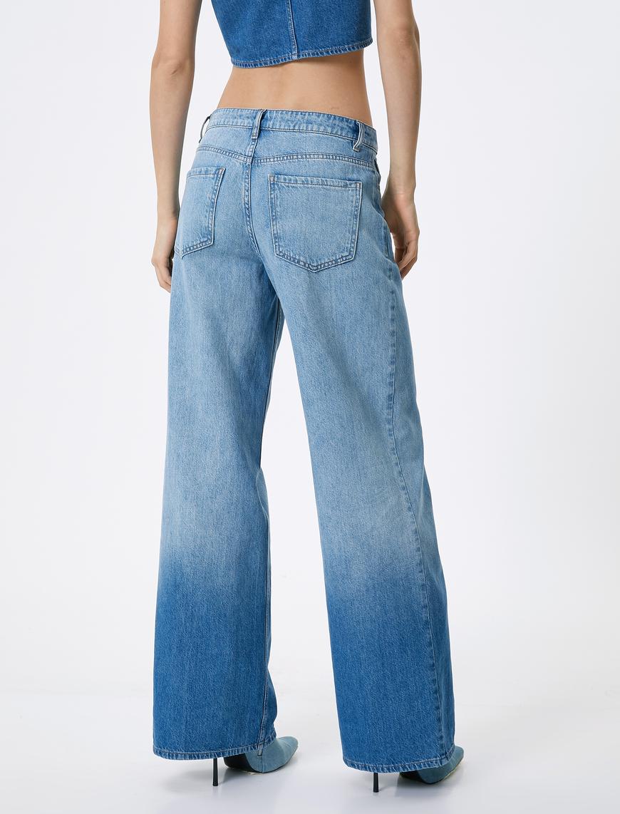   Düz Bol Paça Düşük Bel Kot Pantolon Cepli Pamuklu - Loose Straight Jeans