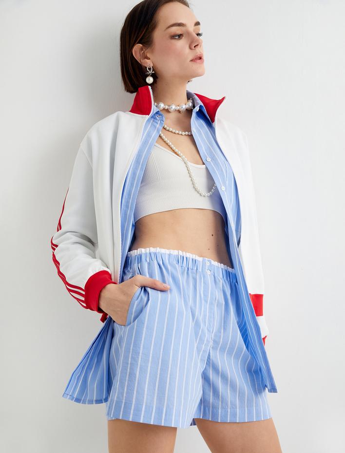  Mini Şort Cepli Beli Çift Lastik Detaylı