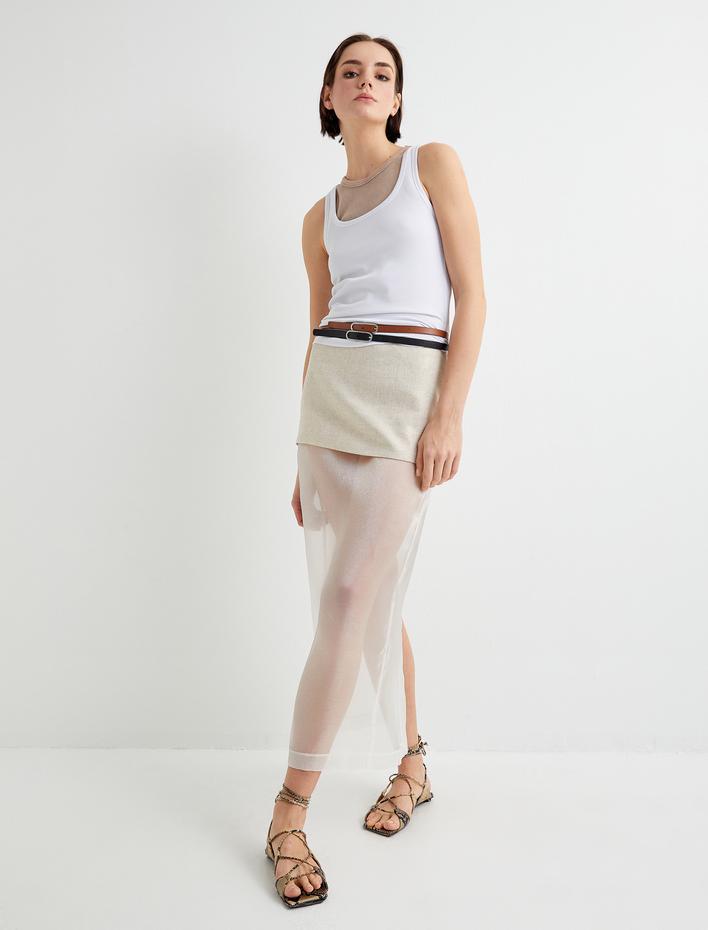  Midi Etek Tül Detaylı Normal Bel