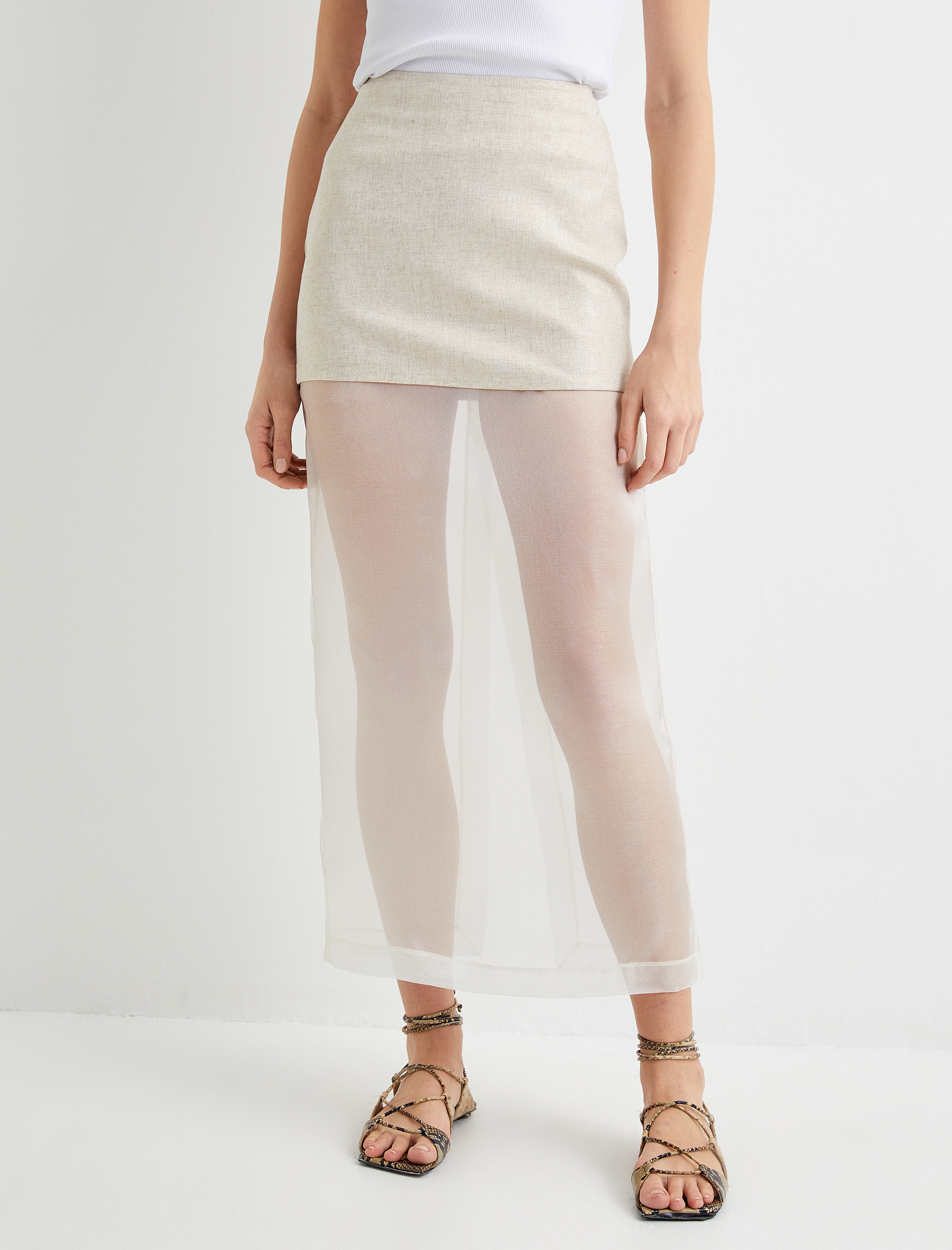   Midi Etek Tül Detaylı Normal Bel