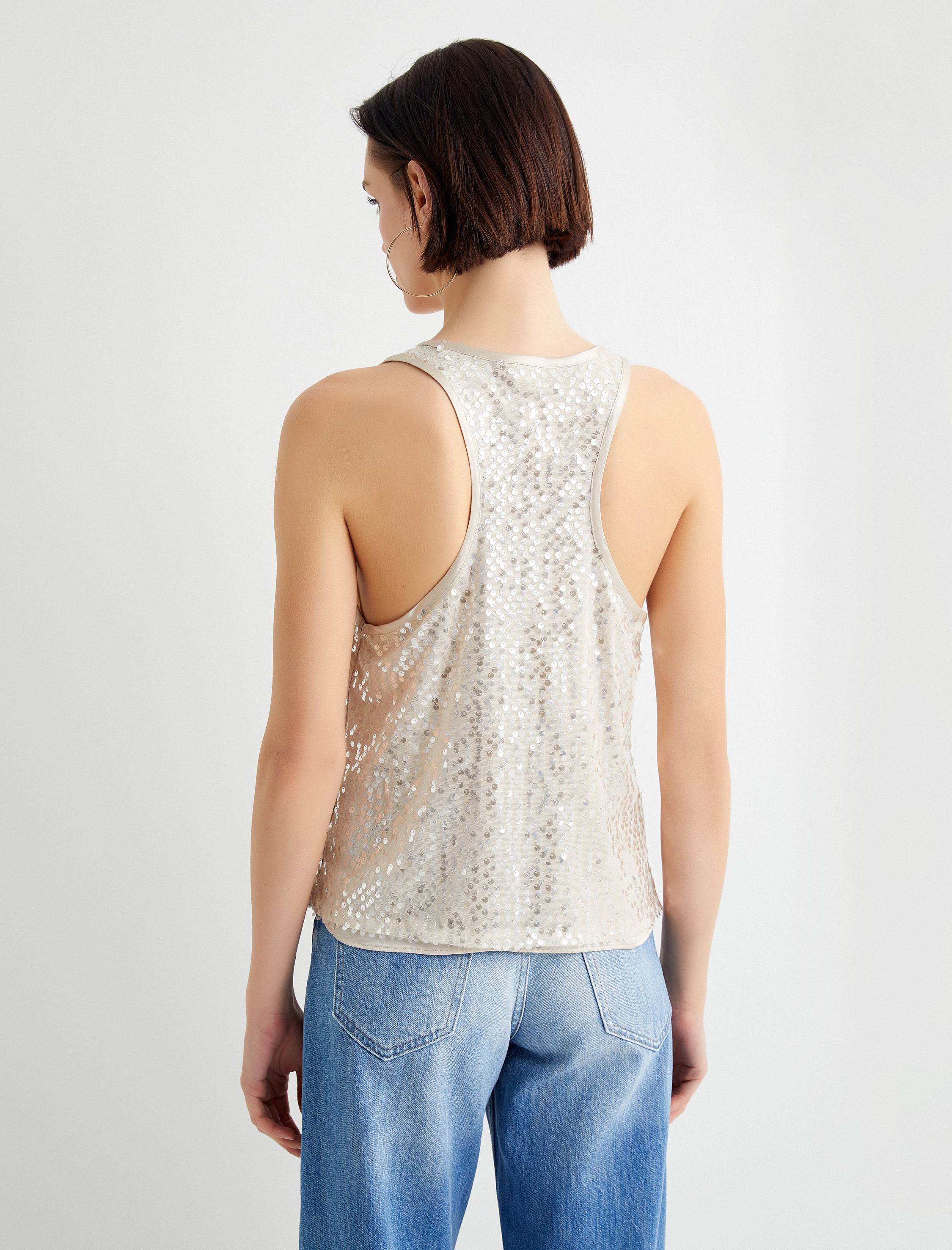   Payetli Atlet U Yaka Kalın Askılı