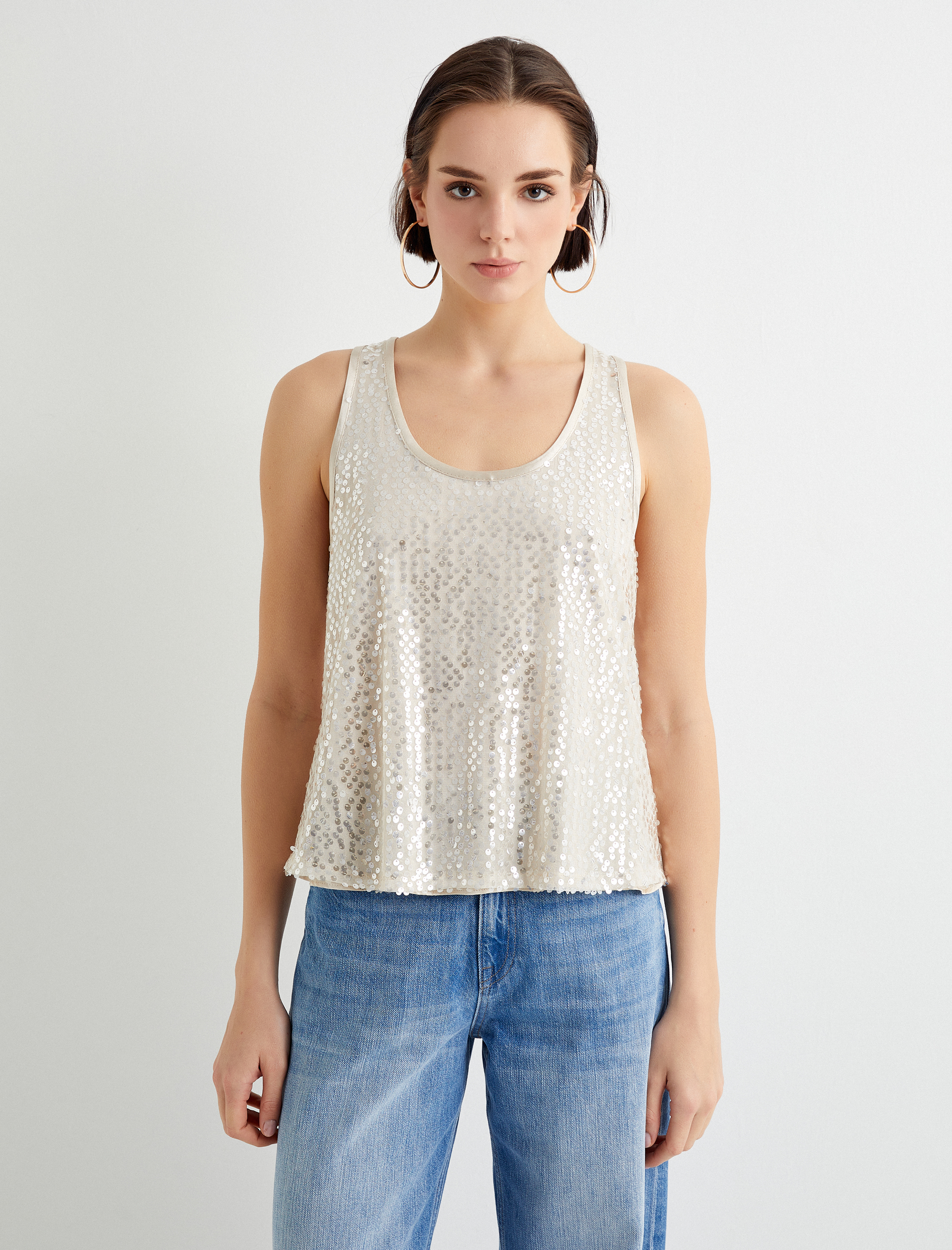   Payetli Atlet U Yaka Kalın Askılı