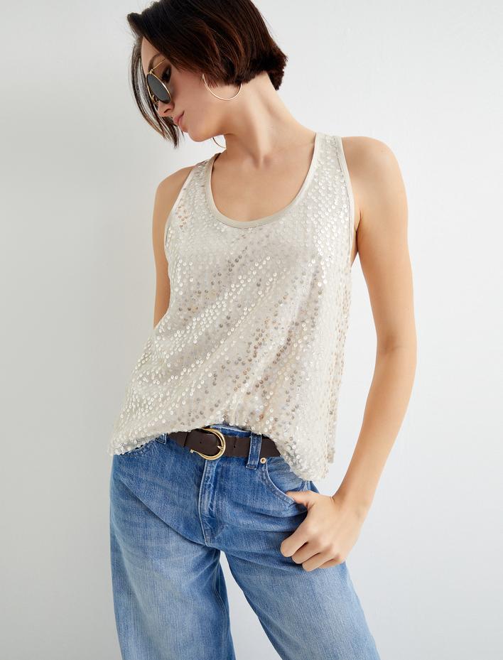  Payetli Atlet U Yaka Kalın Askılı