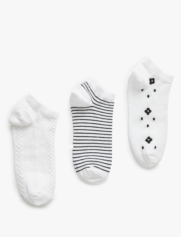 Kadın 3'lü Patik Çorap Seti Kalpli Çok Renkli