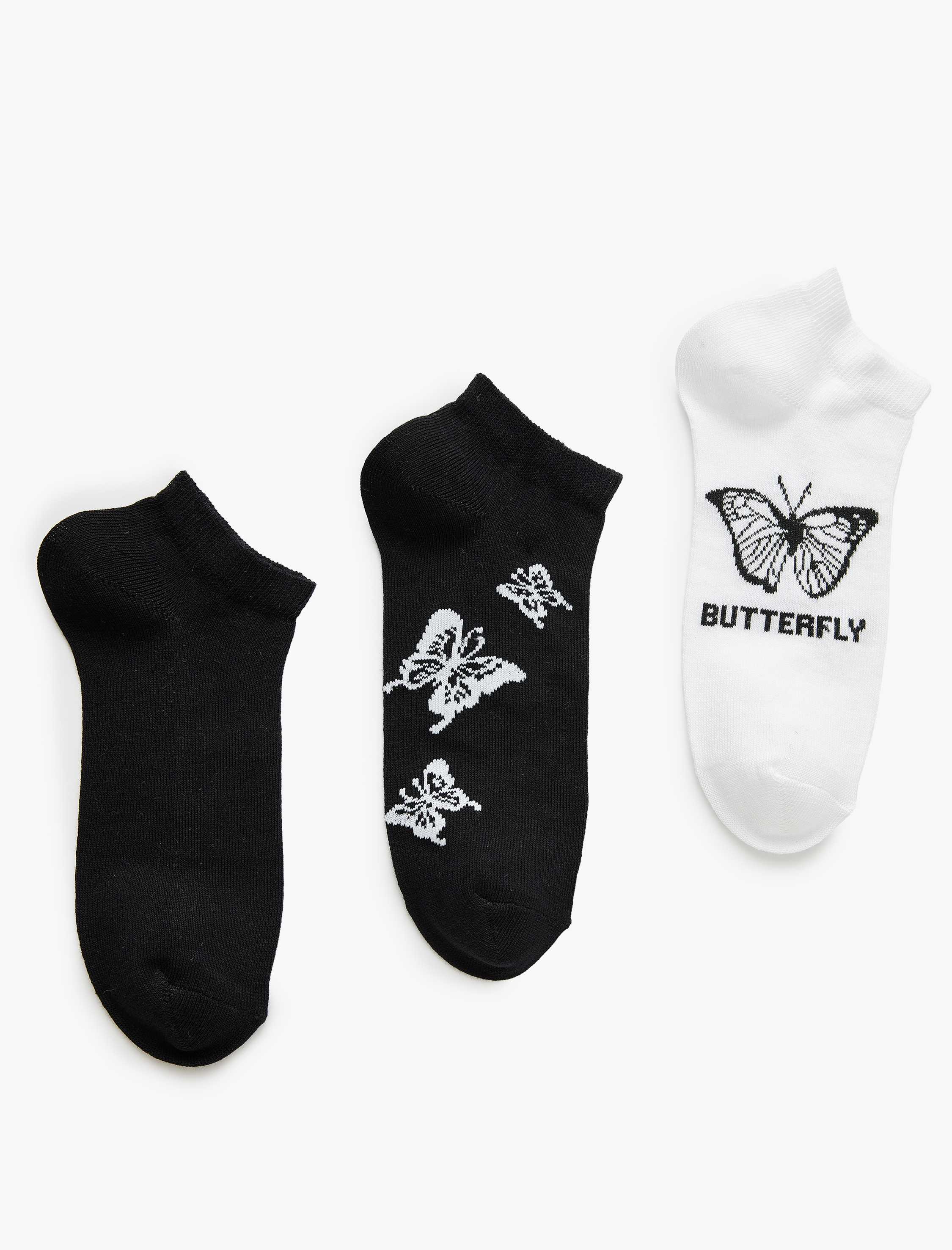  Kadın 3'lü Patik Çorap Seti Kelebek Desenli Çok Renkli