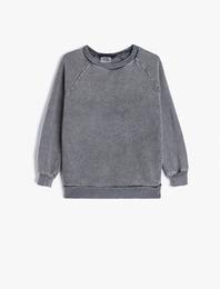 Oversize Sweatshirt Bisiklet Yaka Soluk Efektli Pamuklu