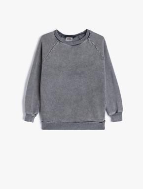 Oversize Sweatshirt Bisiklet Yaka Soluk Efektli Pamuklu