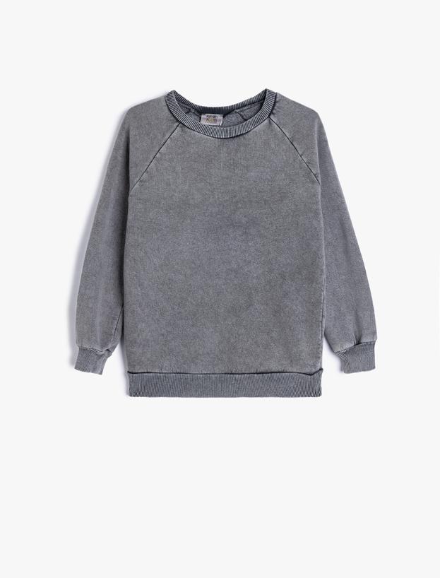 Oversize Sweatshirt Bisiklet Yaka Soluk Efektli Pamuklu_0