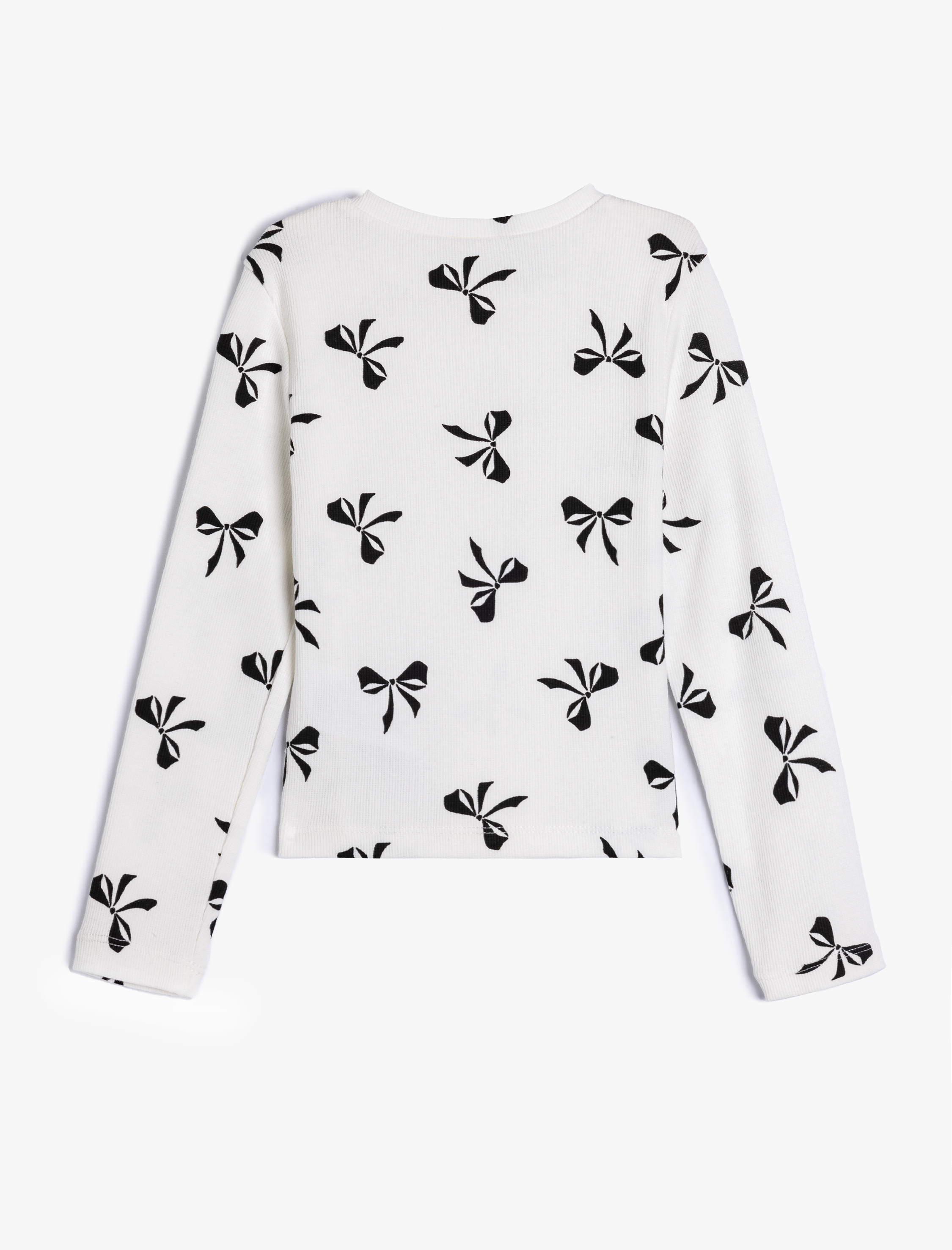  Kız Çocuk Fiyonk Baskılı Tişört Uzun Kollu Bisiklet Yaka Pamuklu