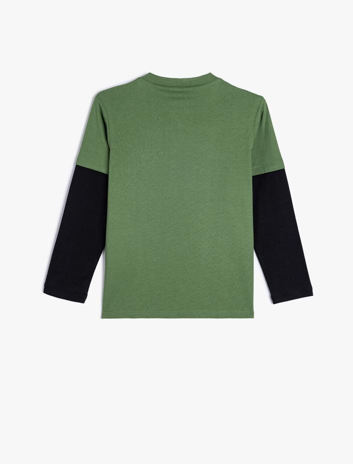 Erkek Çocuk Uzun Kollu Bisiklet Yaka Baskı Detaylı Pamuklu Tişört