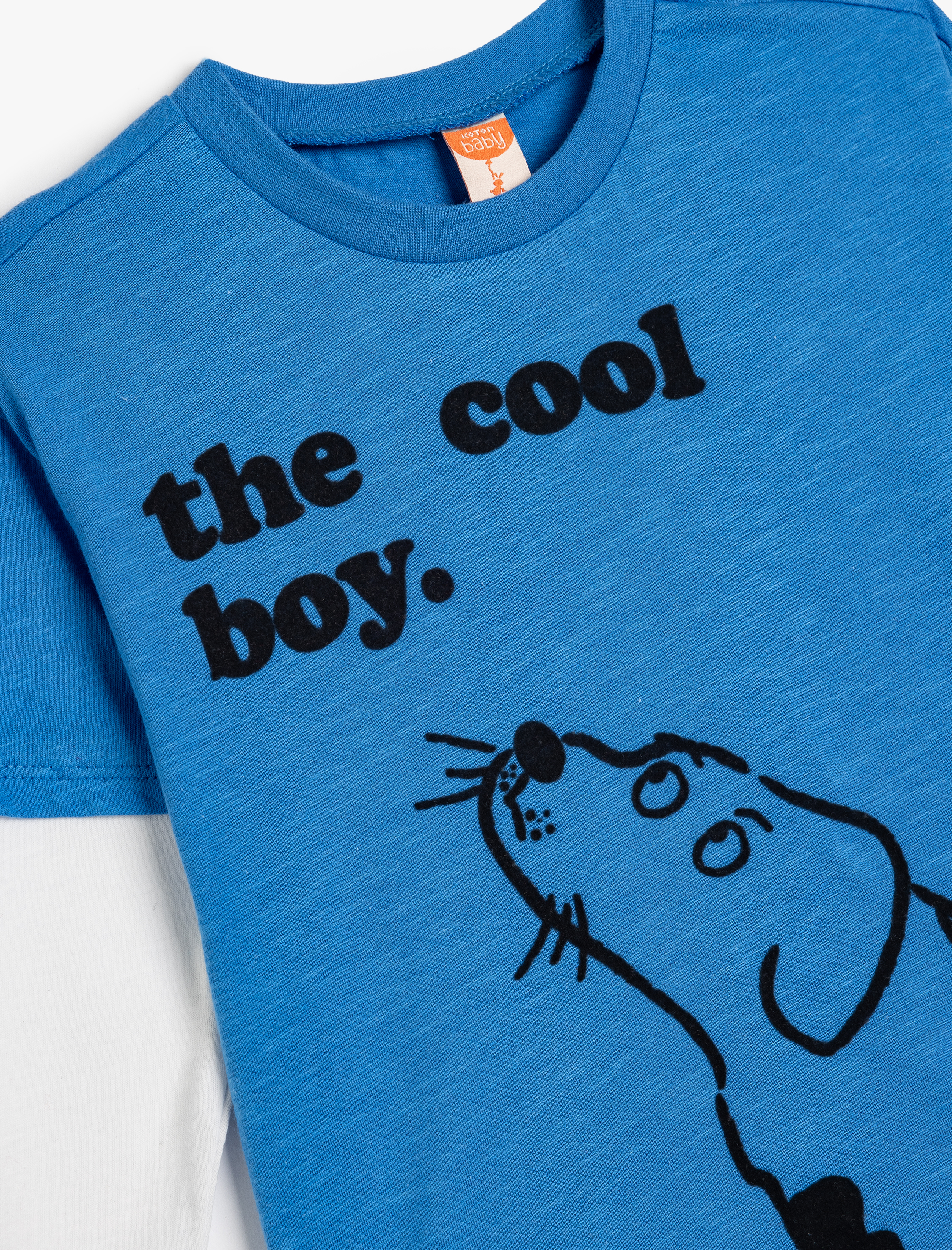 Erkek Bebek Köpek Baskılı Tişört Uzun Reglan Kol Bisiklet Yaka Pamuklu