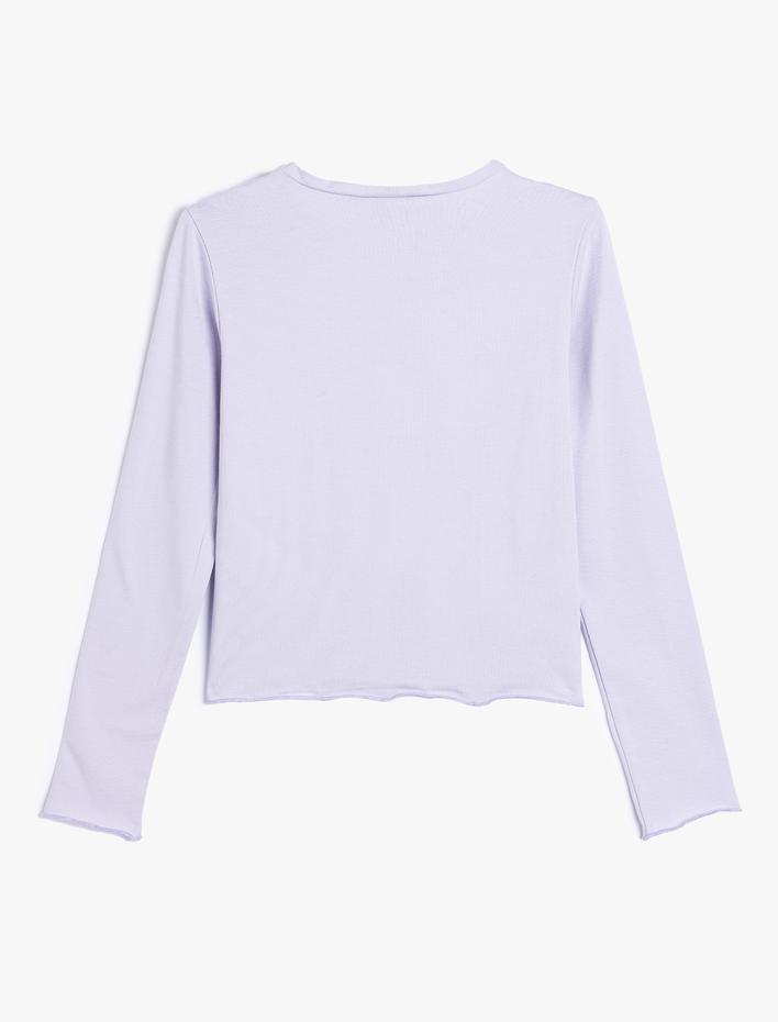 Kız Çocuk Köpek Baskılı Uzun Kollu Bisiklet Yaka Crop Tişört