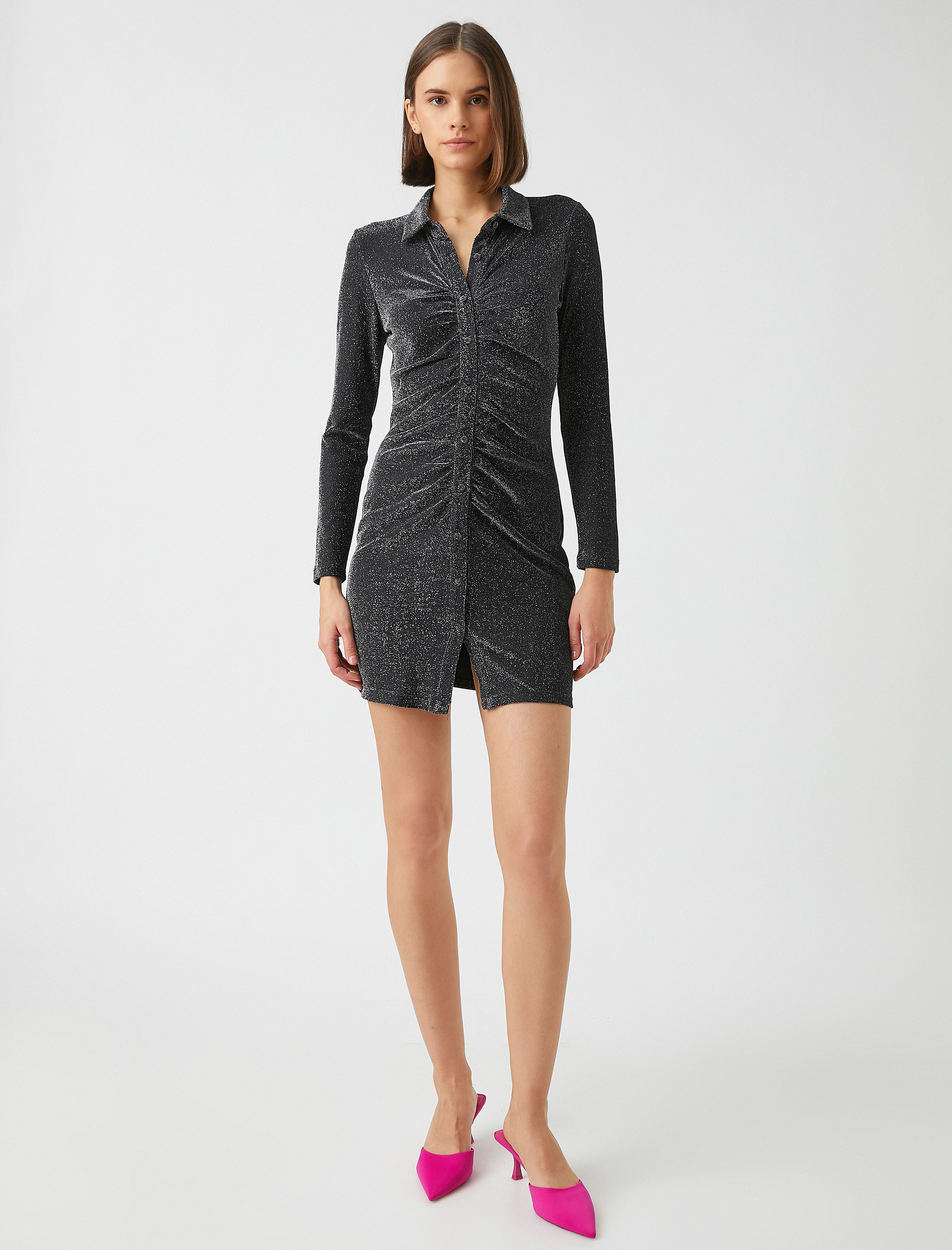 Düğmeli Mini Elbise