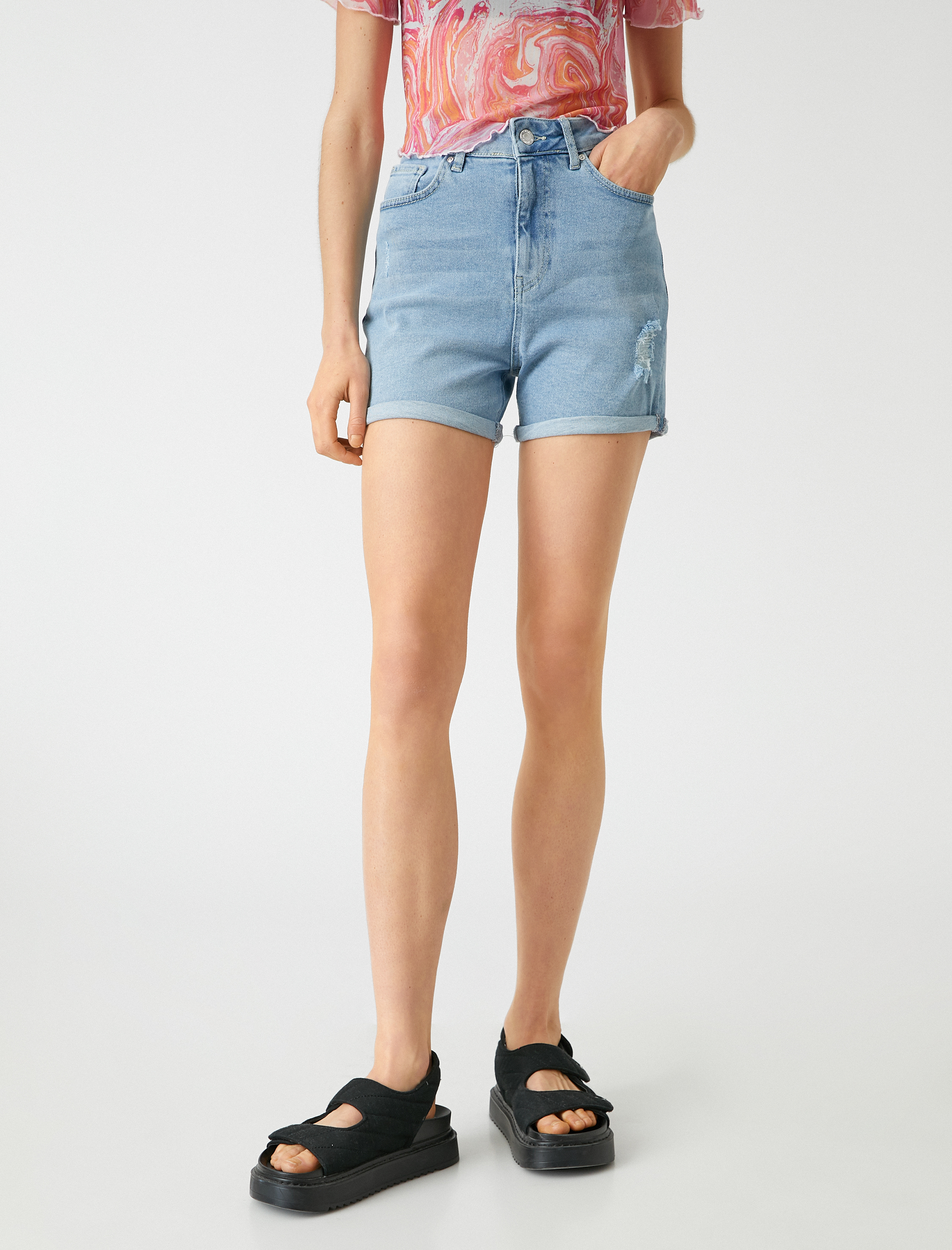   Yüksek Bel Kot Şort