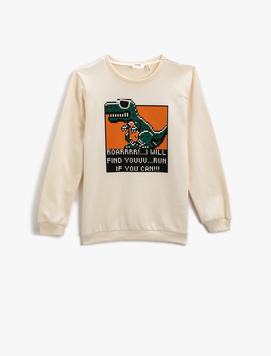 Erkek Çocuk Dinozor Baskılı Sweatshirt Uzun Kollu