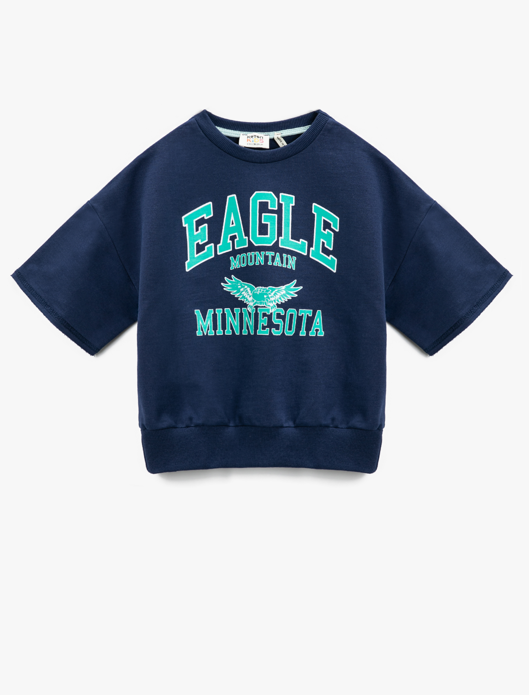  Erkek Çocuk Baskılı Kısa Kollu Sweatshirt Pamuklu Bisiklet Yaka